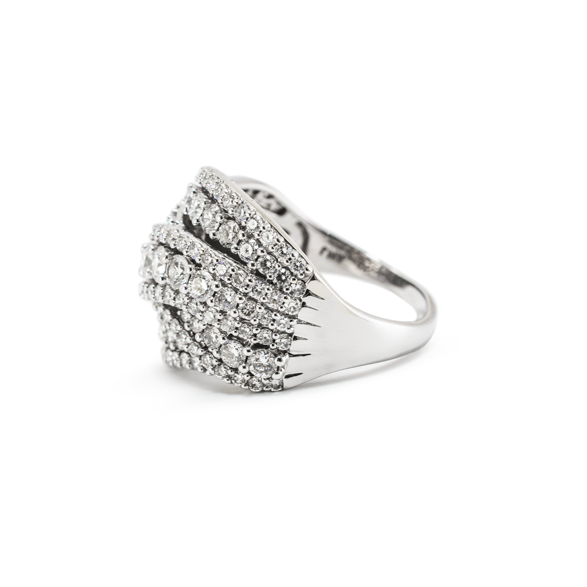 Ladies 10K White Gold 5.25ct Lab Grown Diamond Multi-Row Criss-Cross Band Ring