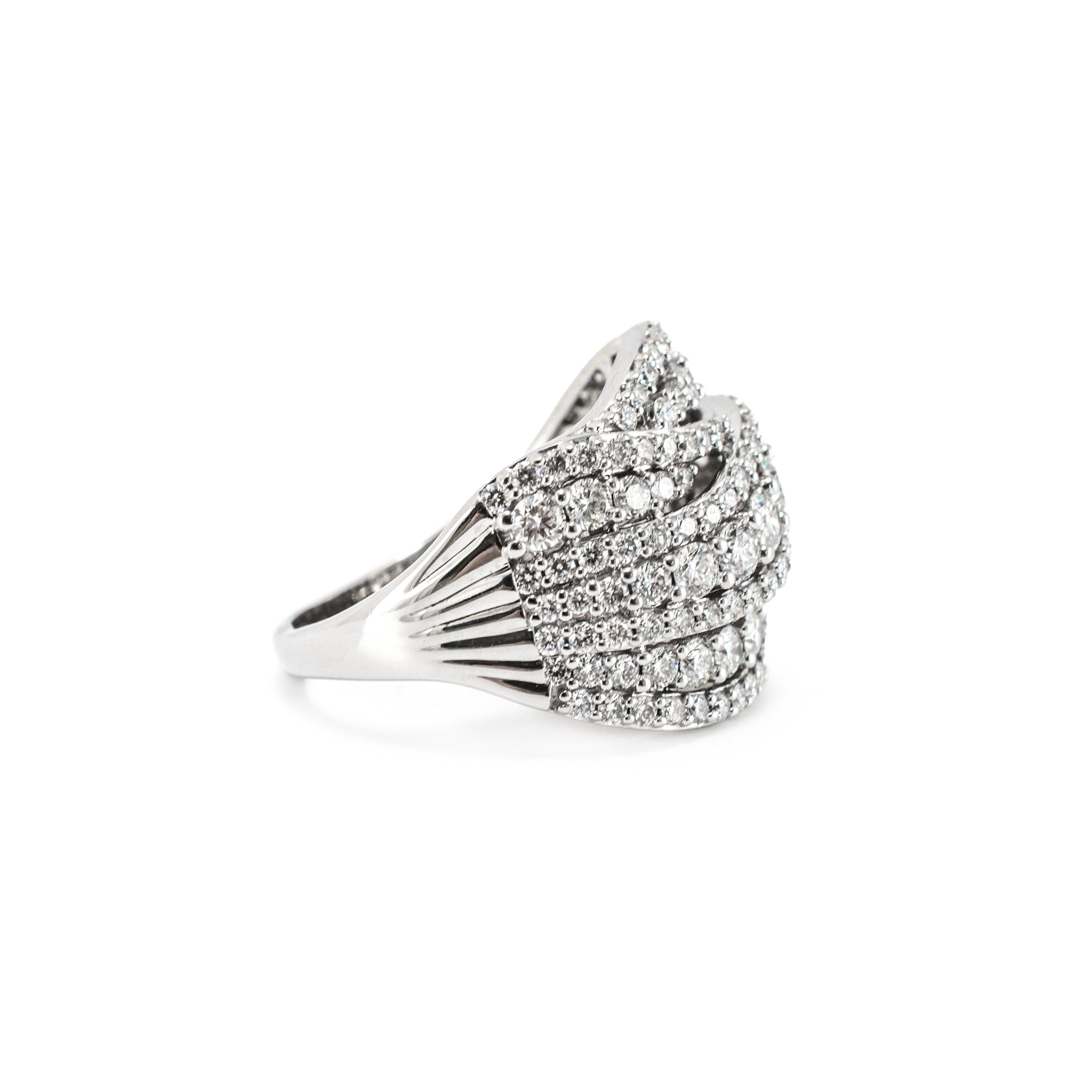 Ladies 10K White Gold 5.25ct Lab Grown Diamond Multi-Row Criss-Cross Band Ring