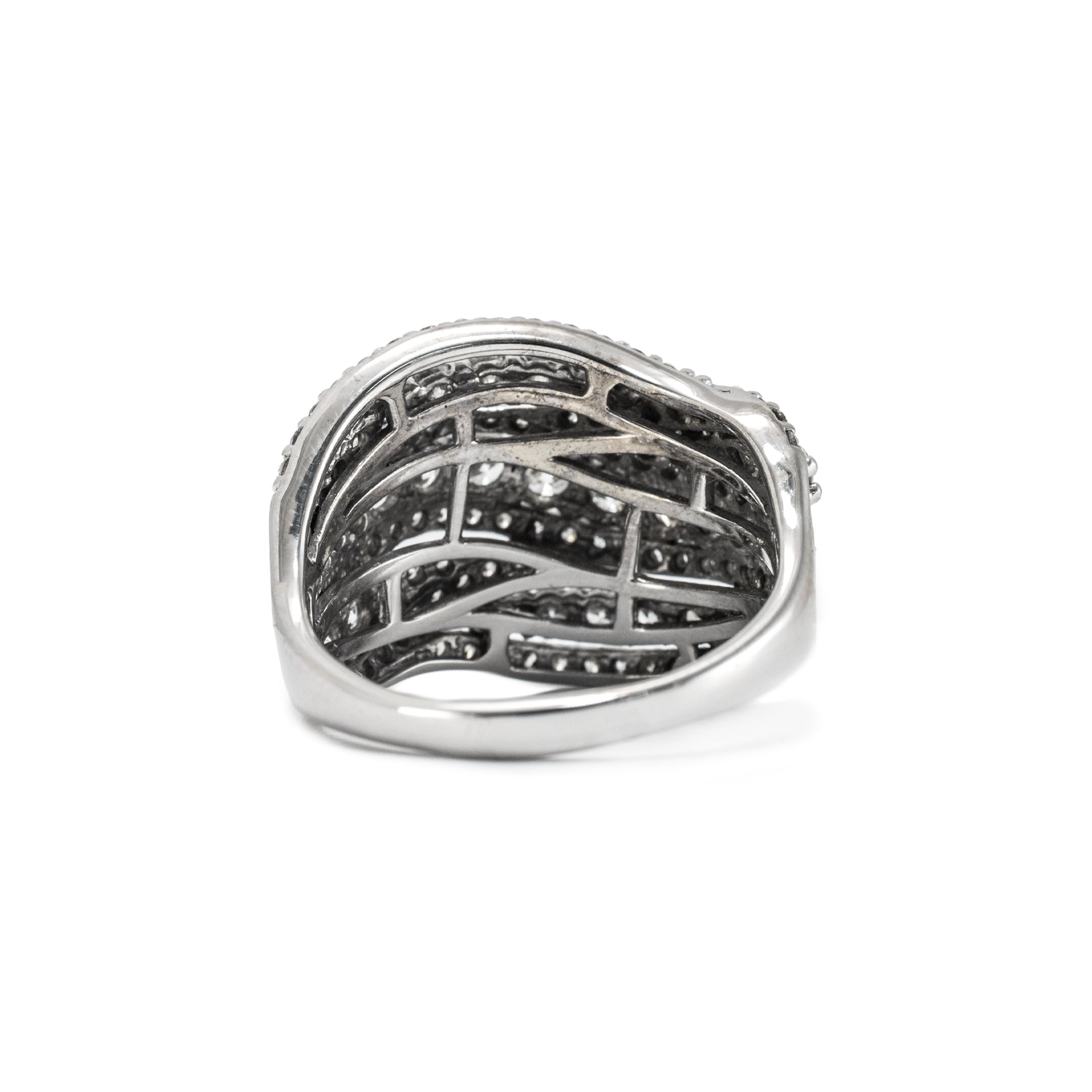 Ladies 10K White Gold 5.25ct Lab Grown Diamond Multi-Row Criss-Cross Band Ring