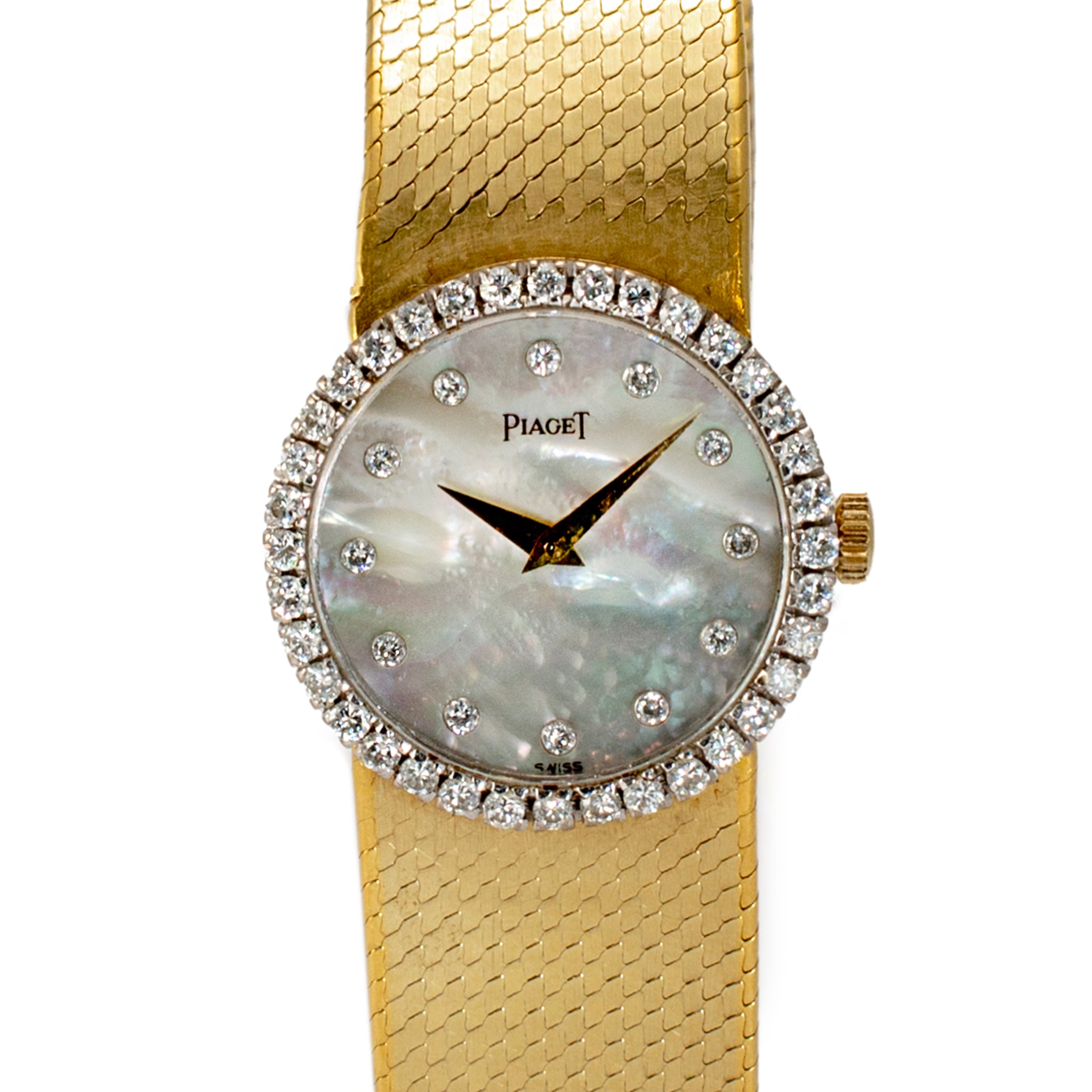 Vintage Piaget Dancer 26MM 9706 B2 18K Gold Diamond Mother of Pearl Dial Watch