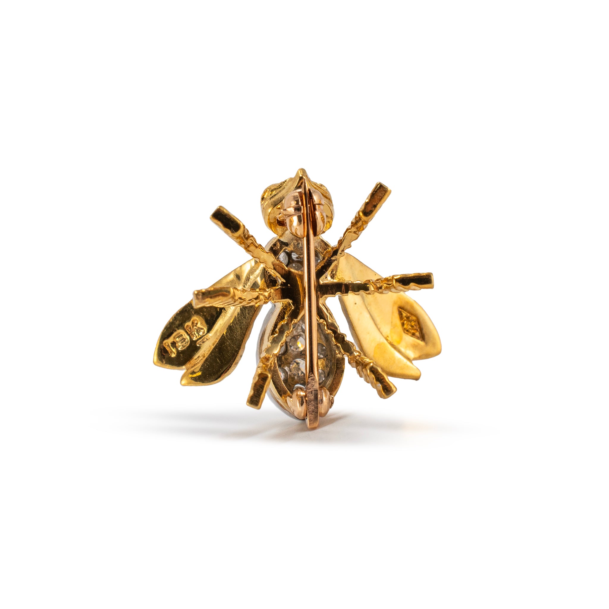 Vintage Herbert Rosenthal 18K Gold Diamond Ruby Eyes Bumble Bee PIN