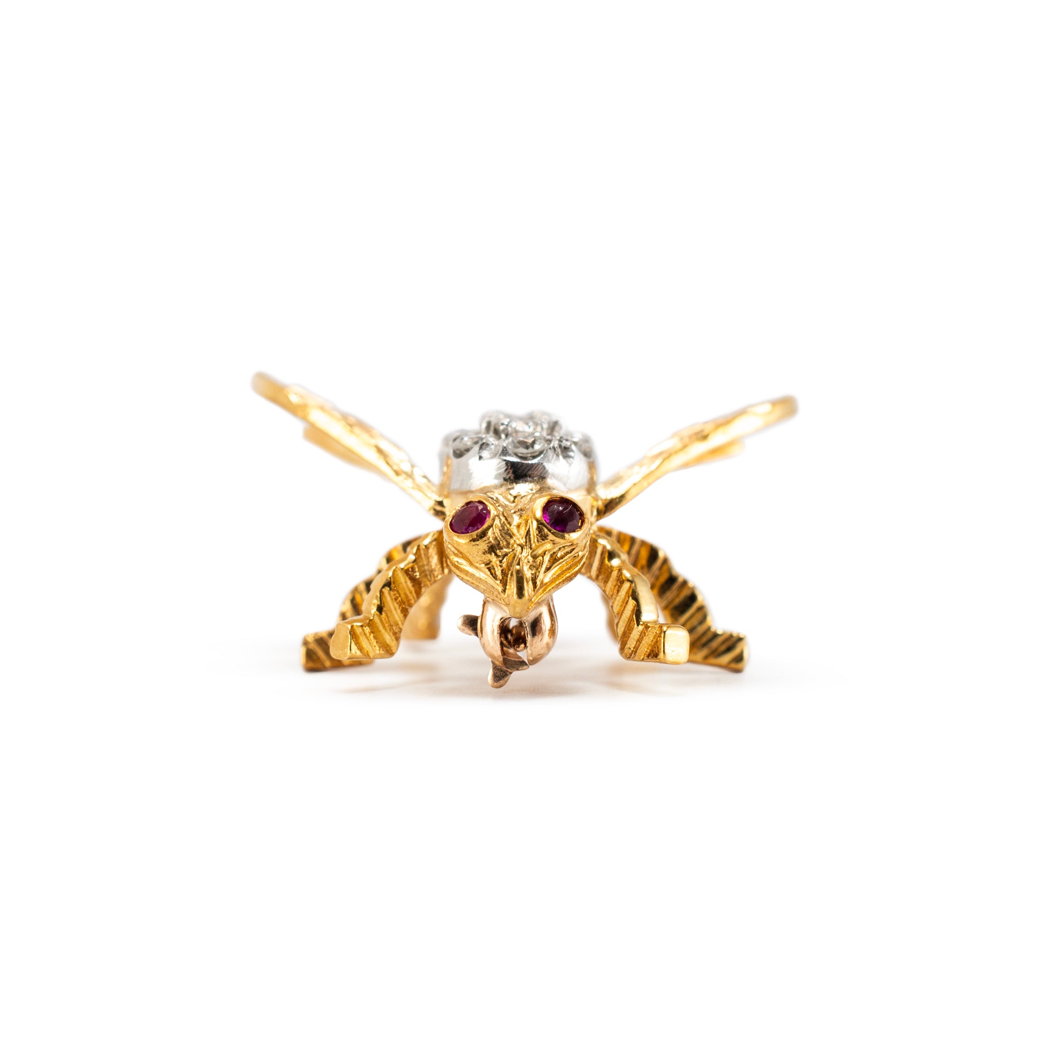 Vintage Herbert Rosenthal 18K Gold Diamond Ruby Eyes Bumble Bee PIN
