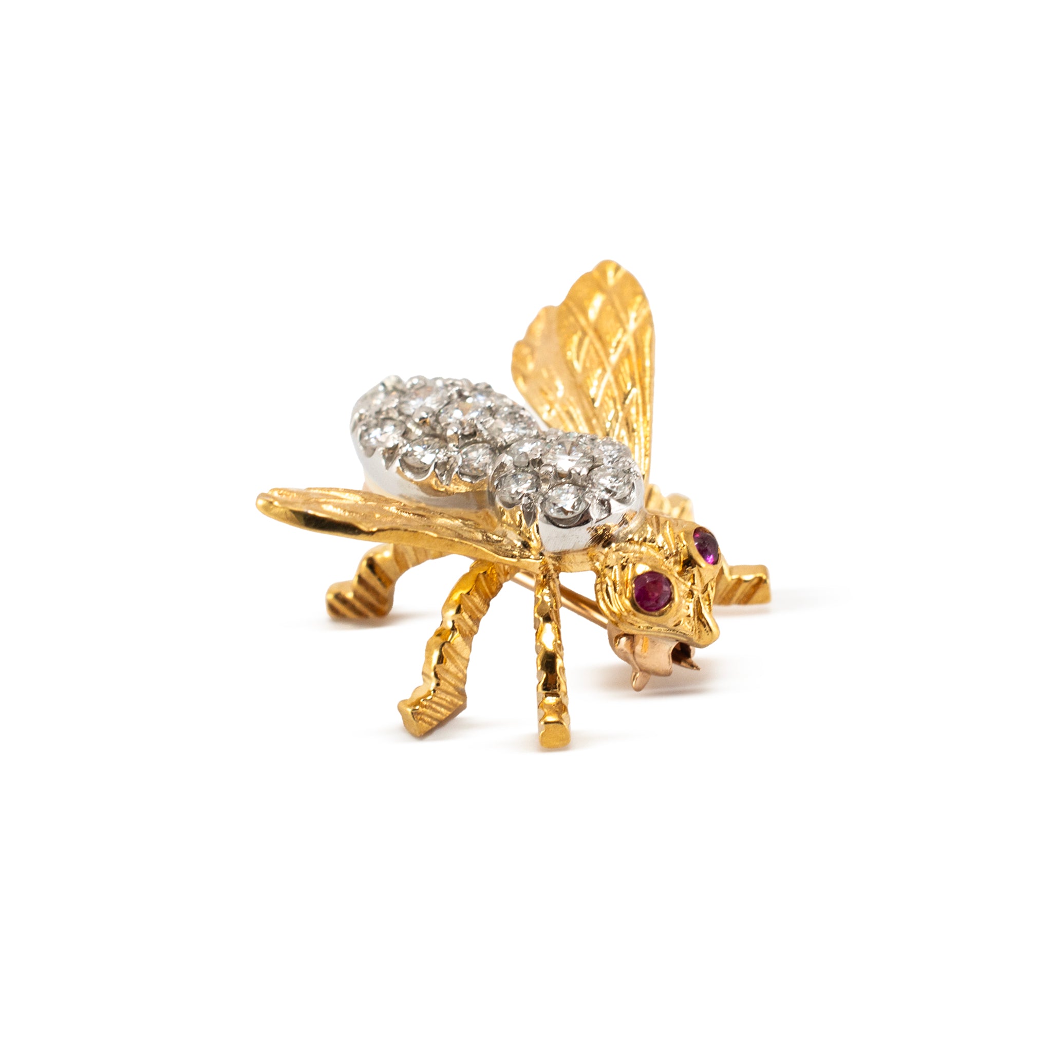 Vintage Herbert Rosenthal 18K Gold Diamond Ruby Eyes Bumble Bee PIN