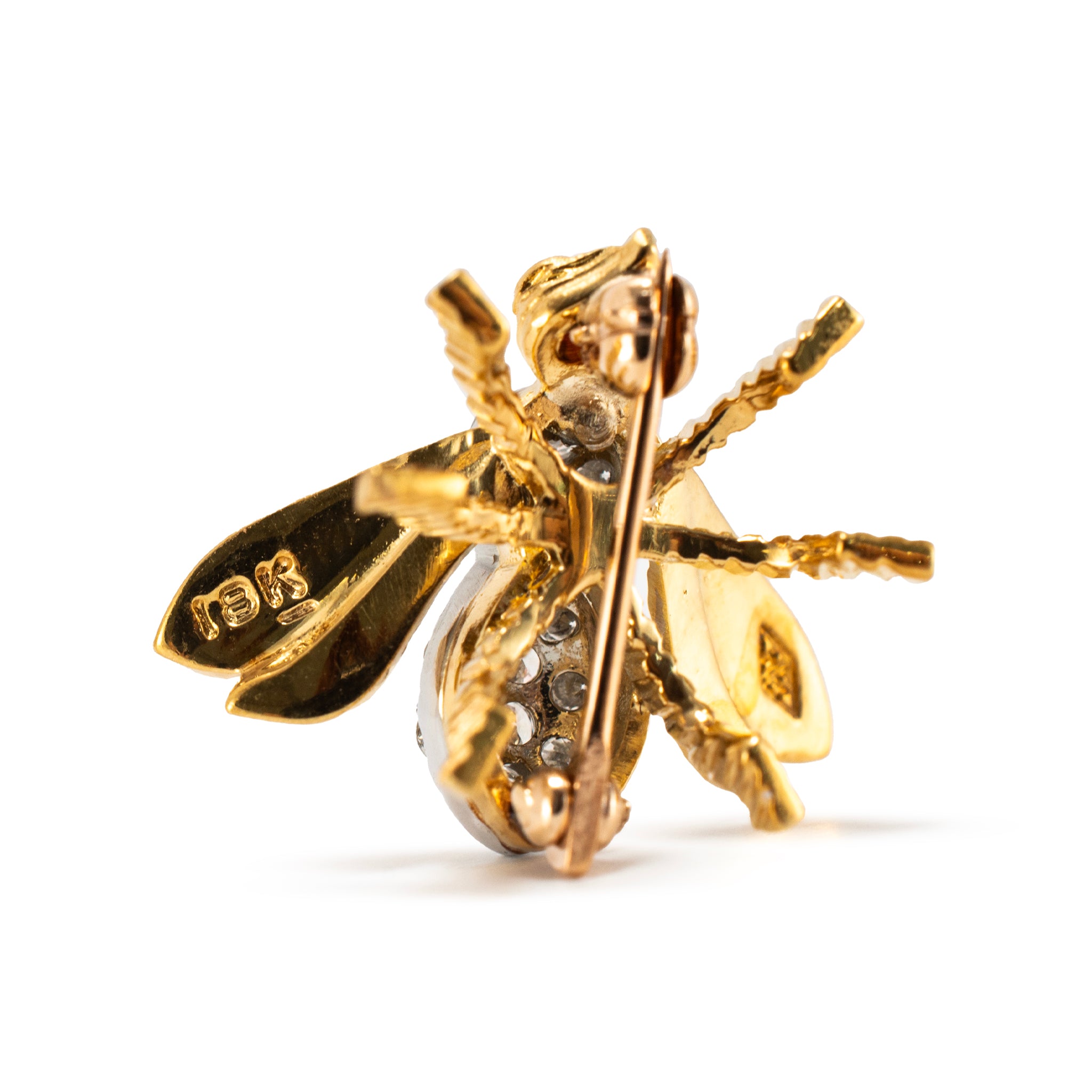 Vintage Herbert Rosenthal 18K Gold Diamond Ruby Eyes Bumble Bee PIN