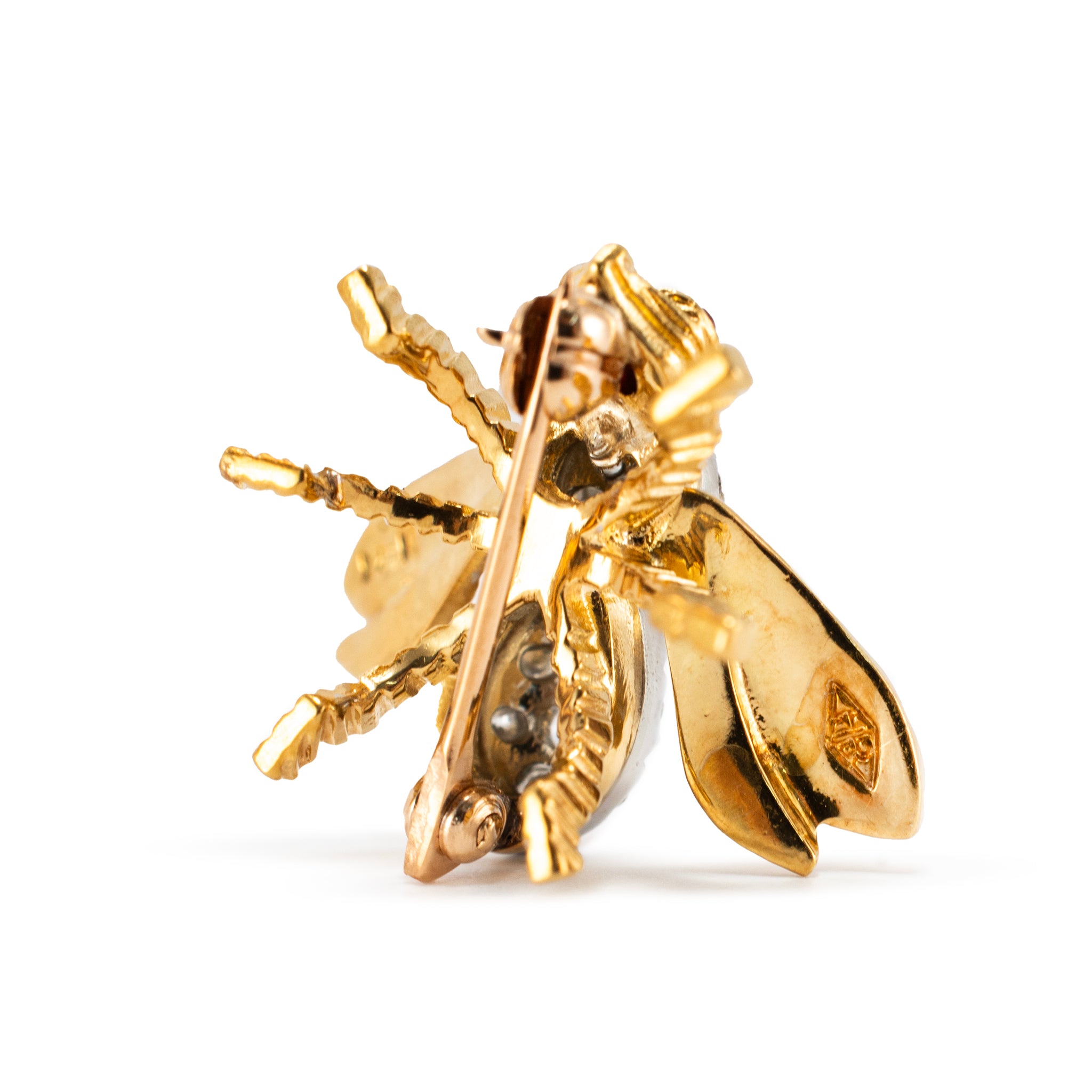 Vintage Herbert Rosenthal 18K Gold Diamond Ruby Eyes Bumble Bee PIN