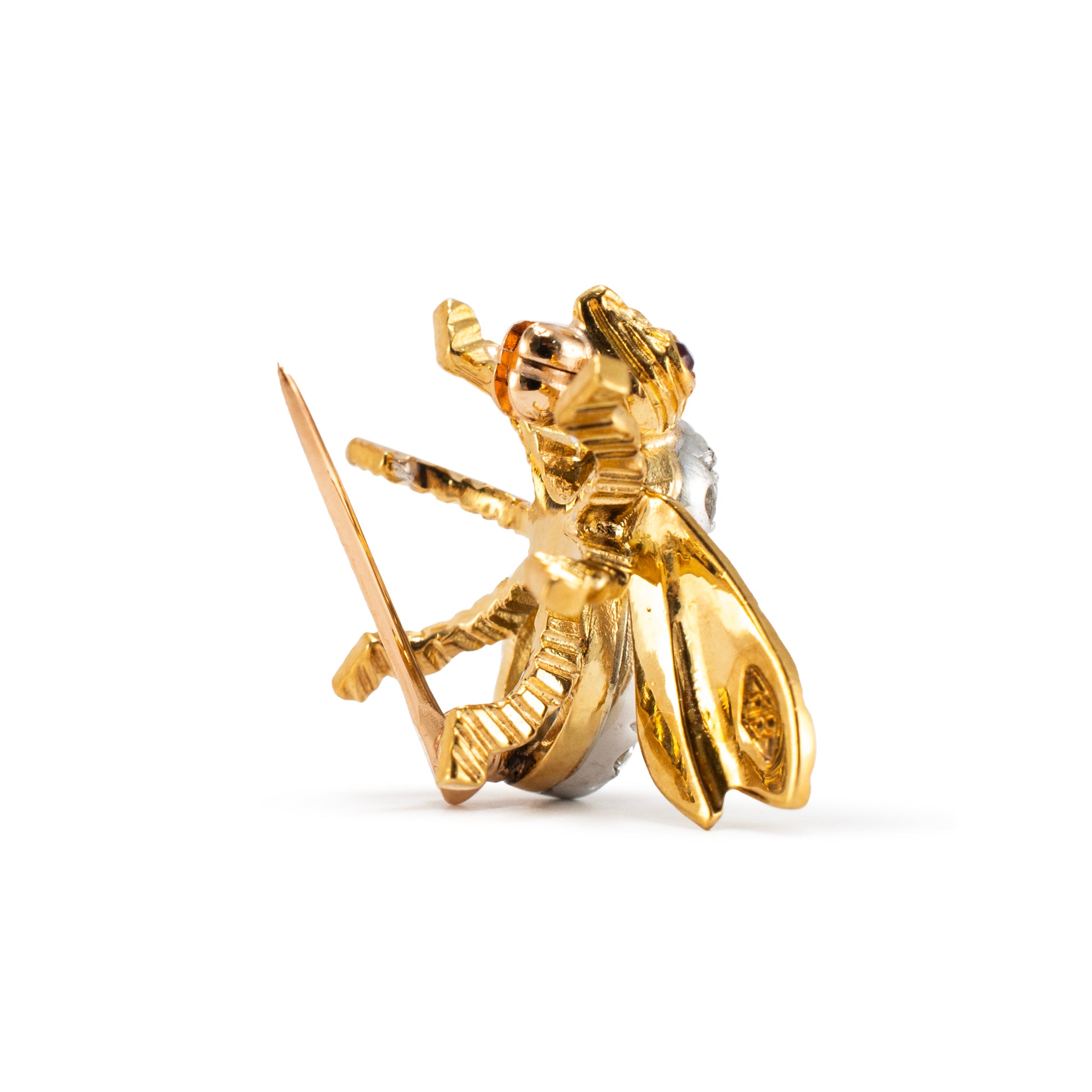 Vintage Herbert Rosenthal 18K Gold Diamond Ruby Eyes Bumble Bee PIN