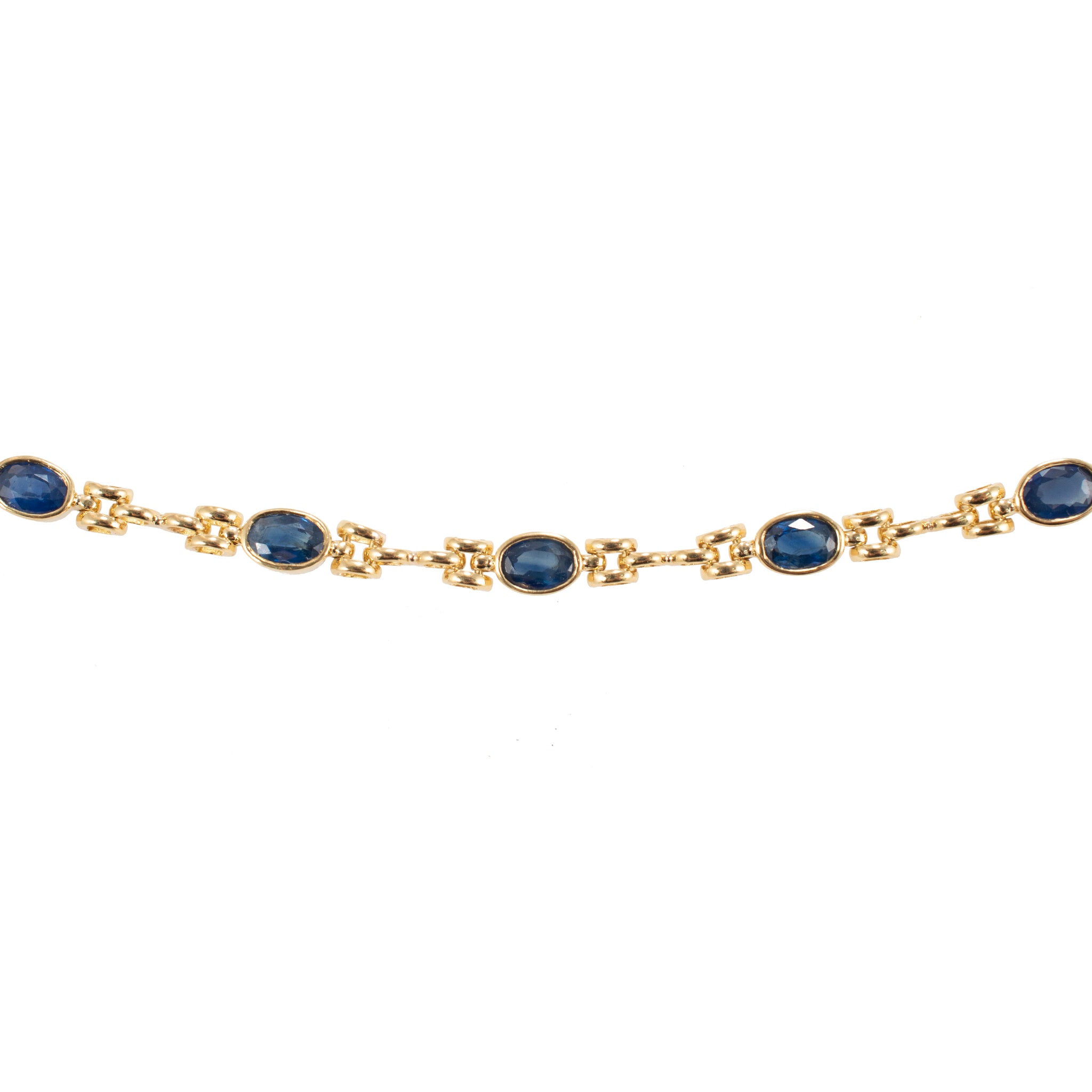 Vintage Ladies 18K Yellow Gold 10.12ct Blue Oval Sapphires Link Chain Necklace