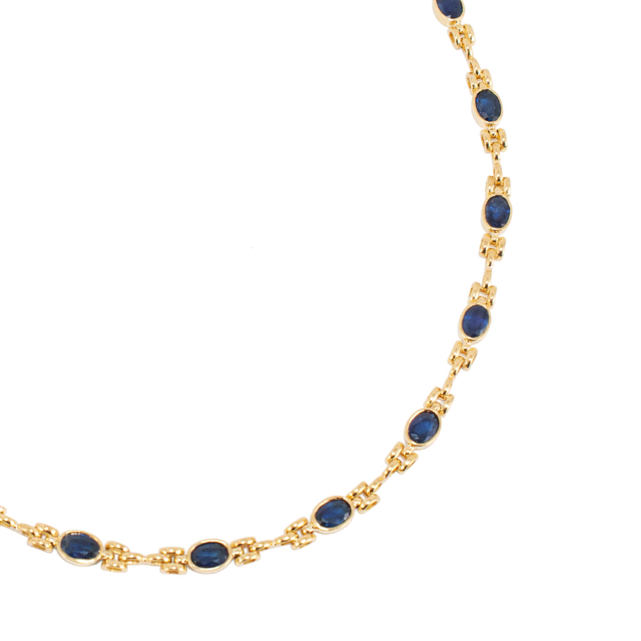 Vintage Ladies 18K Yellow Gold 10.12ct Blue Oval Sapphires Link Chain Necklace