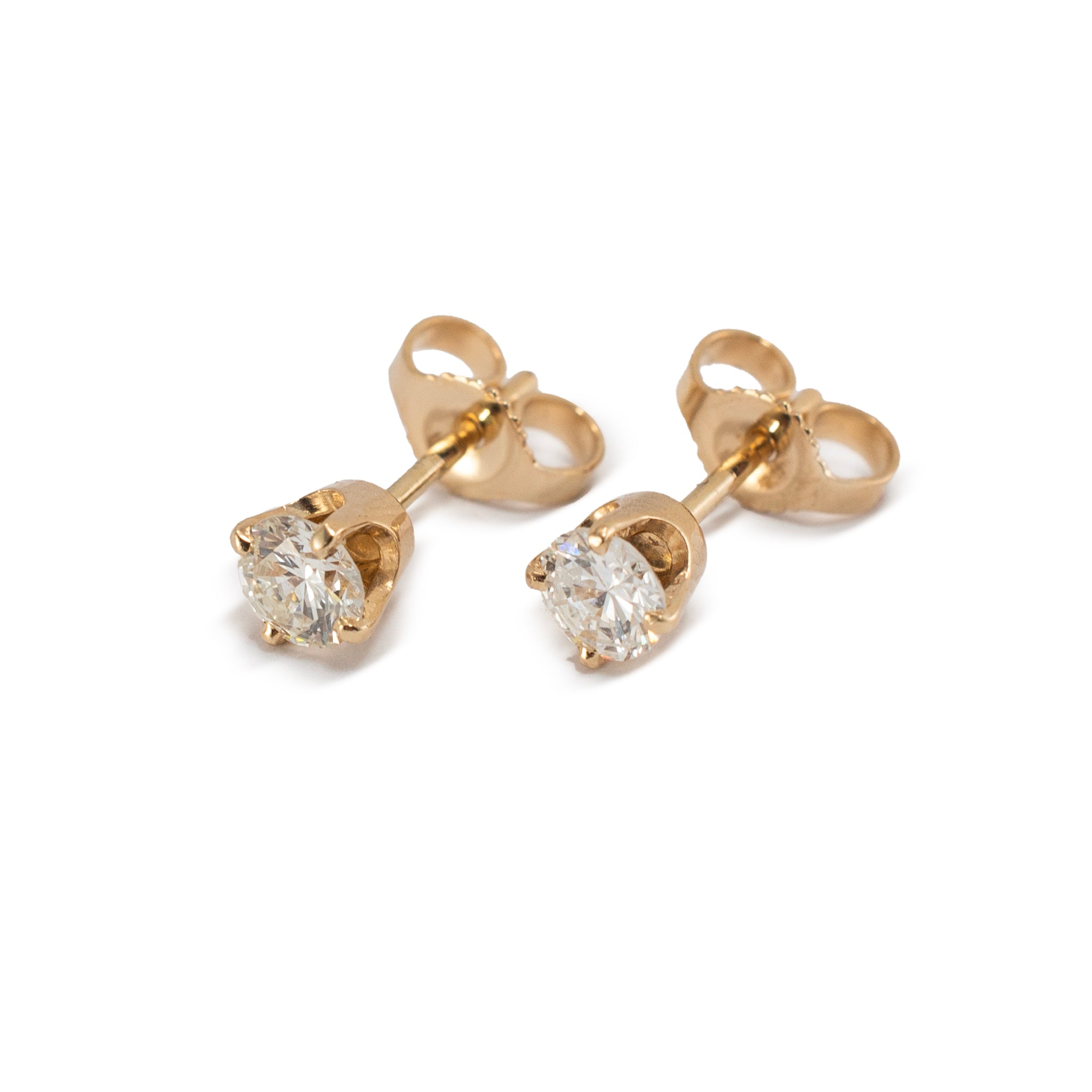 Ladies 14K Yellow Gold 0.55ct Diamond Push Back Stud Earrings