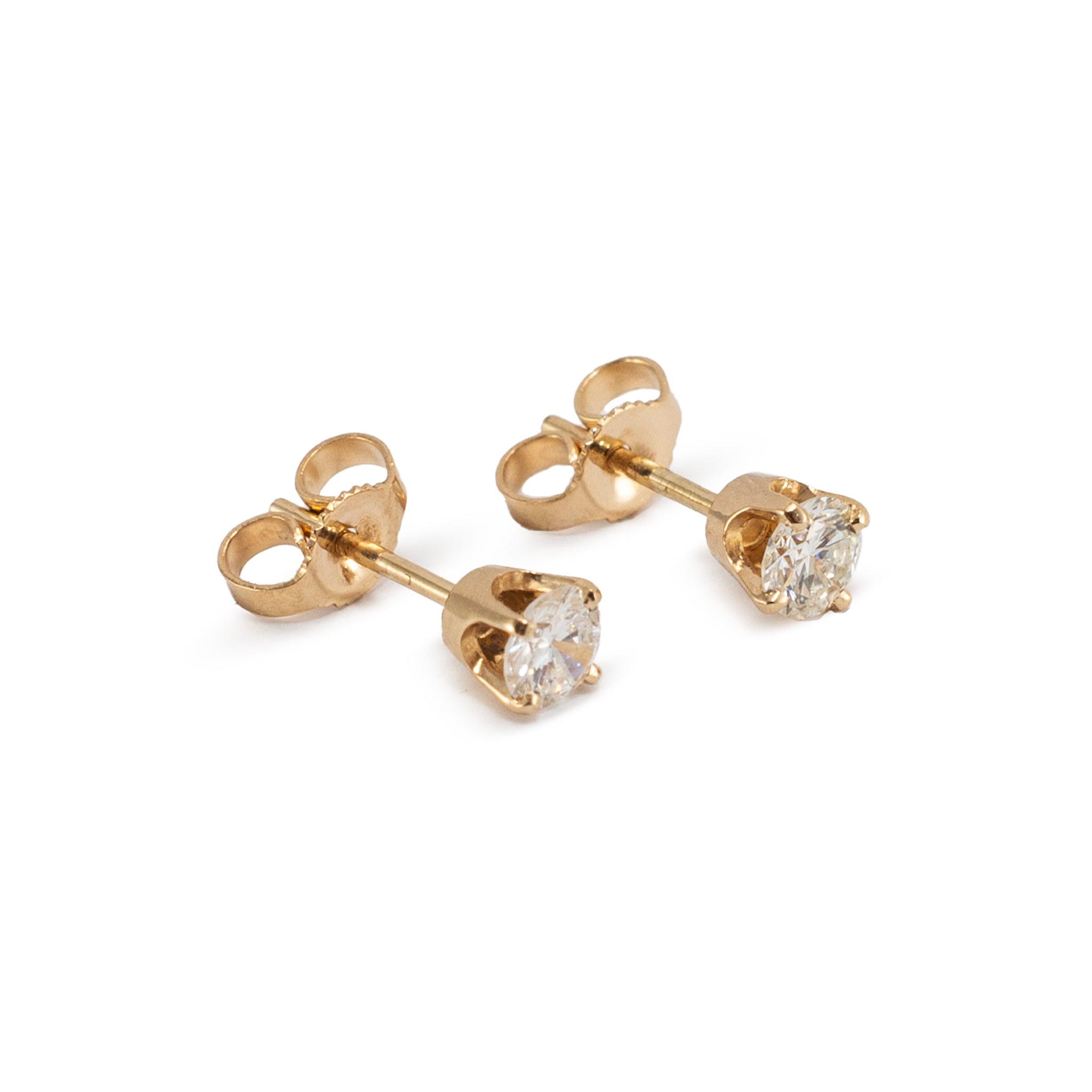 Ladies 14K Yellow Gold 0.55ct Diamond Push Back Stud Earrings