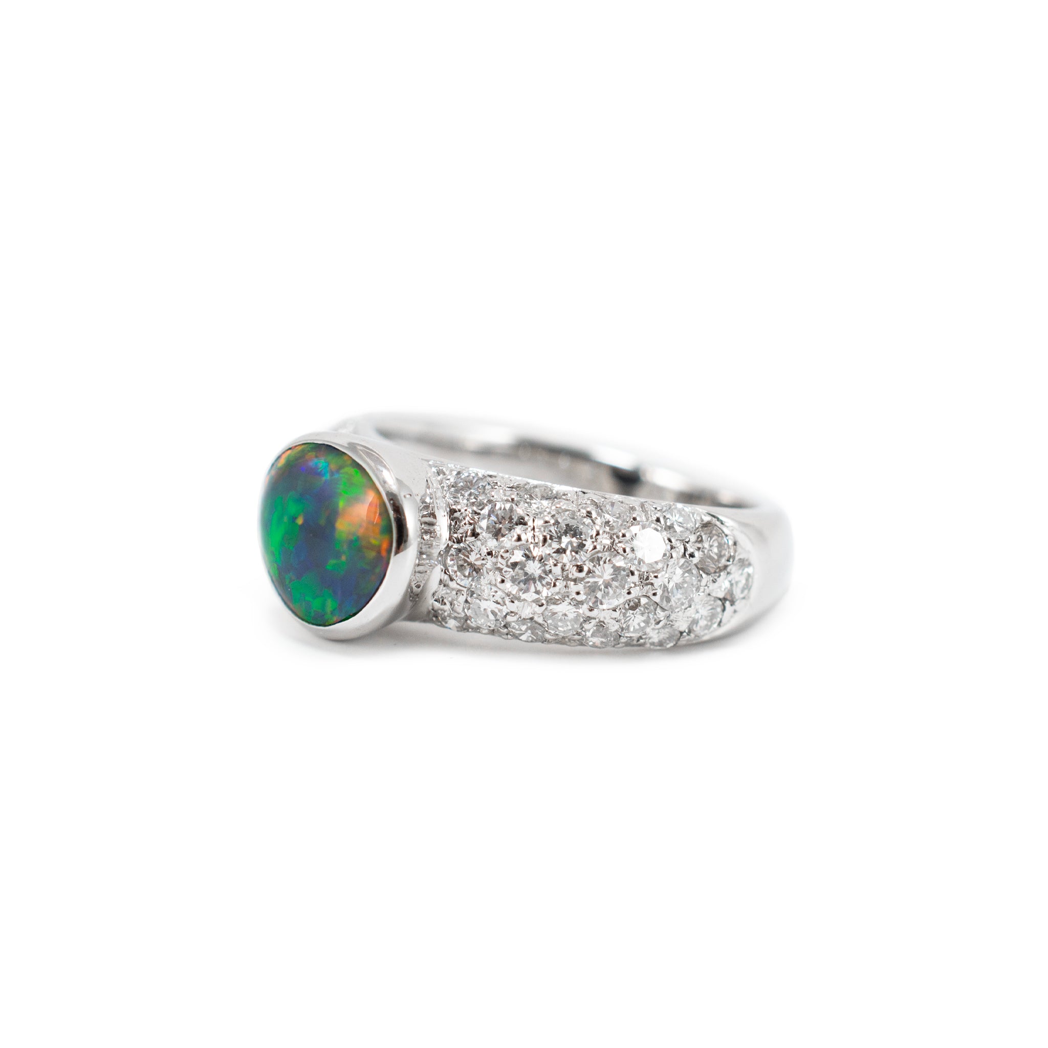 18K White Gold AGL Australian Multi Colored Black Opal Diamond Cocktail Ring