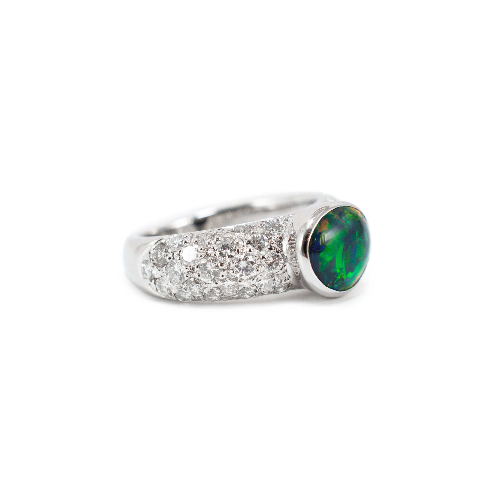 18K White Gold AGL Australian Multi Colored Black Opal Diamond Cocktail Ring