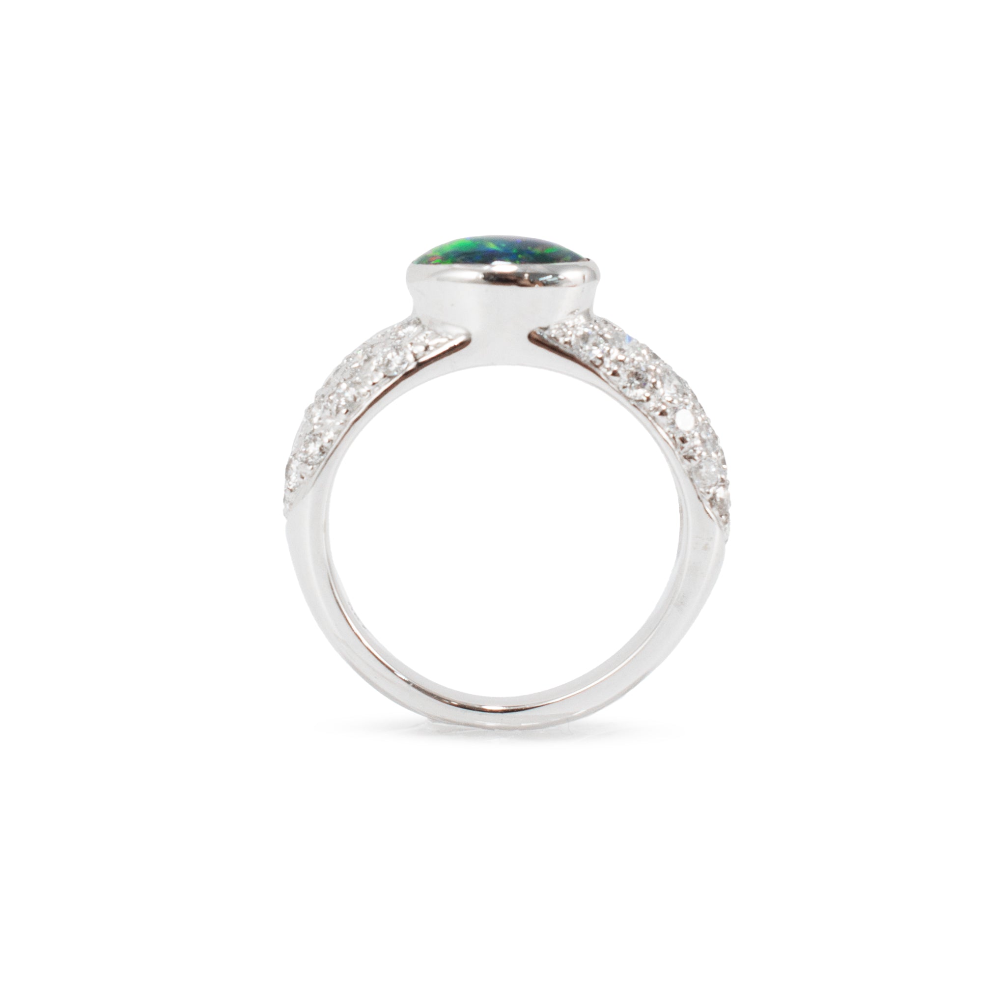 18K White Gold AGL Australian Multi Colored Black Opal Diamond Cocktail Ring