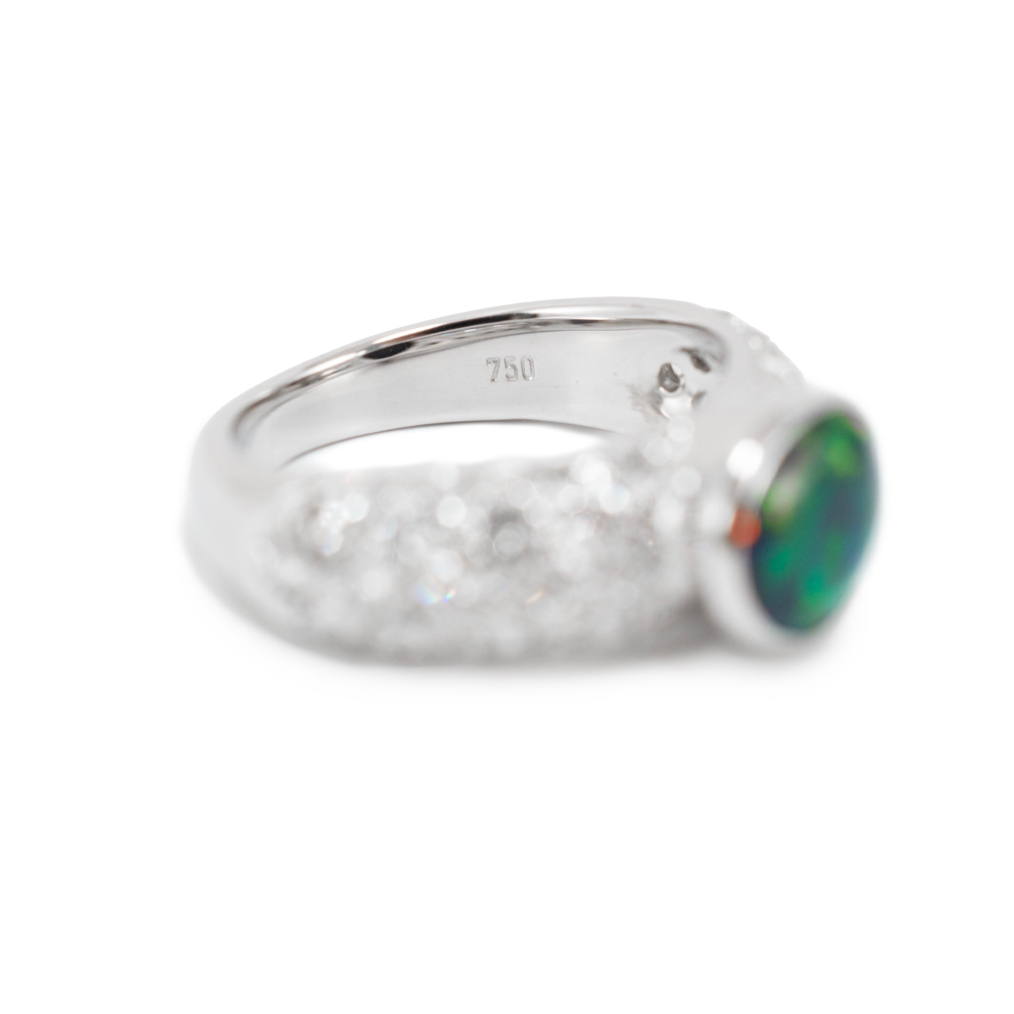 18K White Gold AGL Australian Multi Colored Black Opal Diamond Cocktail Ring