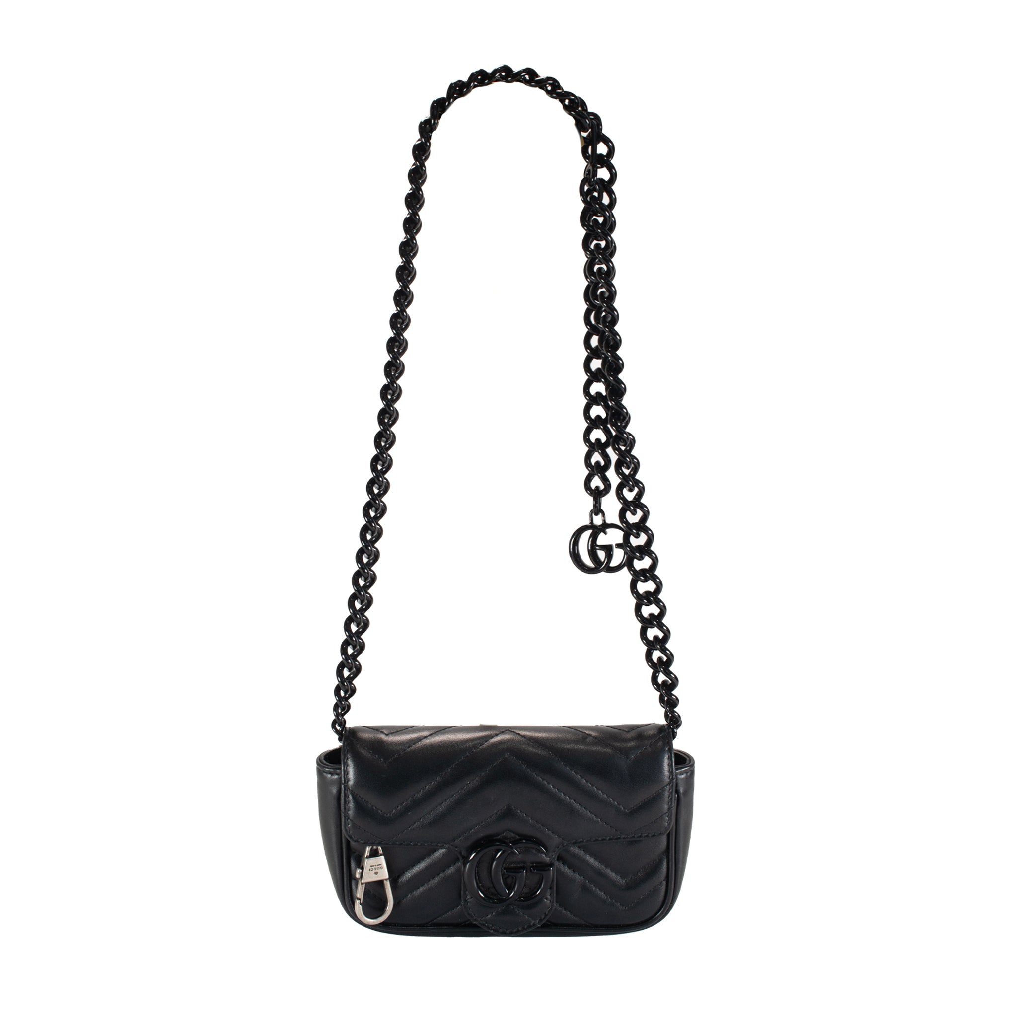 Gucci GG Black Calfskin Matelasse Monochrome Marmont Chain Belt Bag