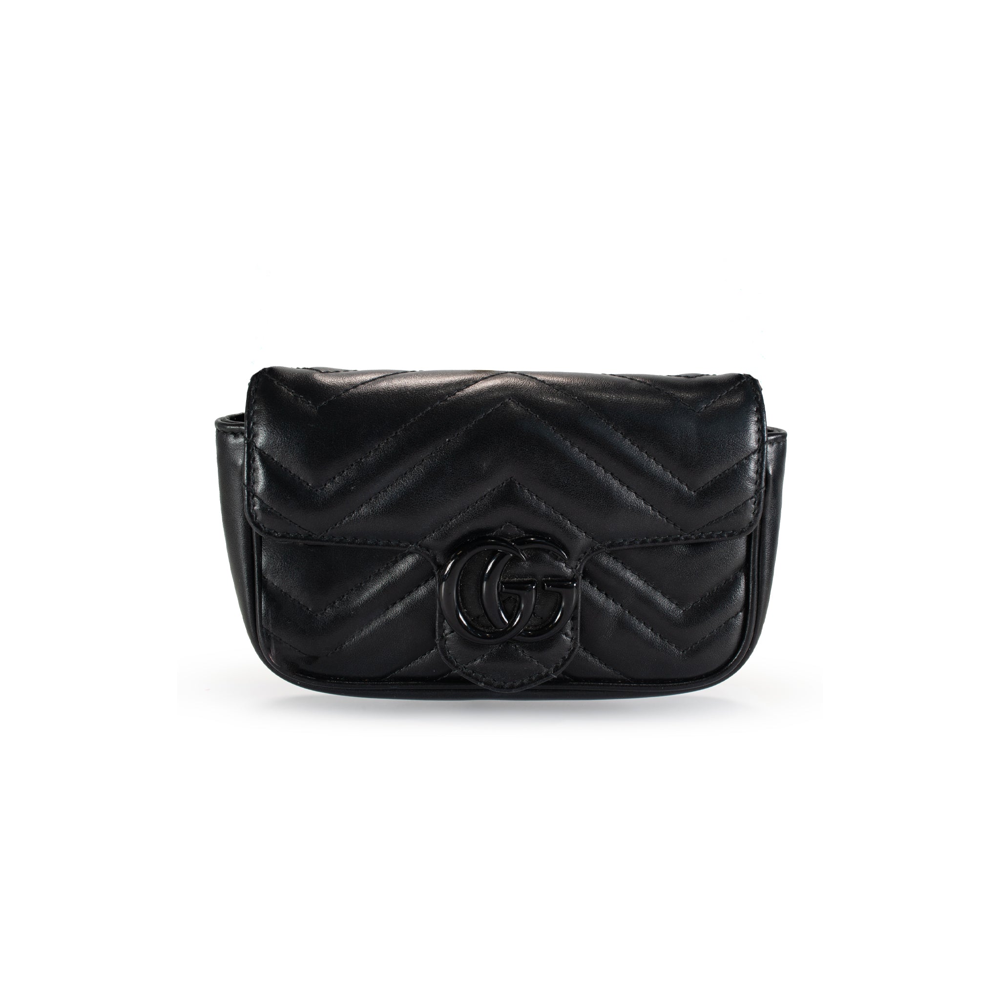Gucci GG Black Calfskin Matelasse Monochrome Marmont Chain Belt Bag