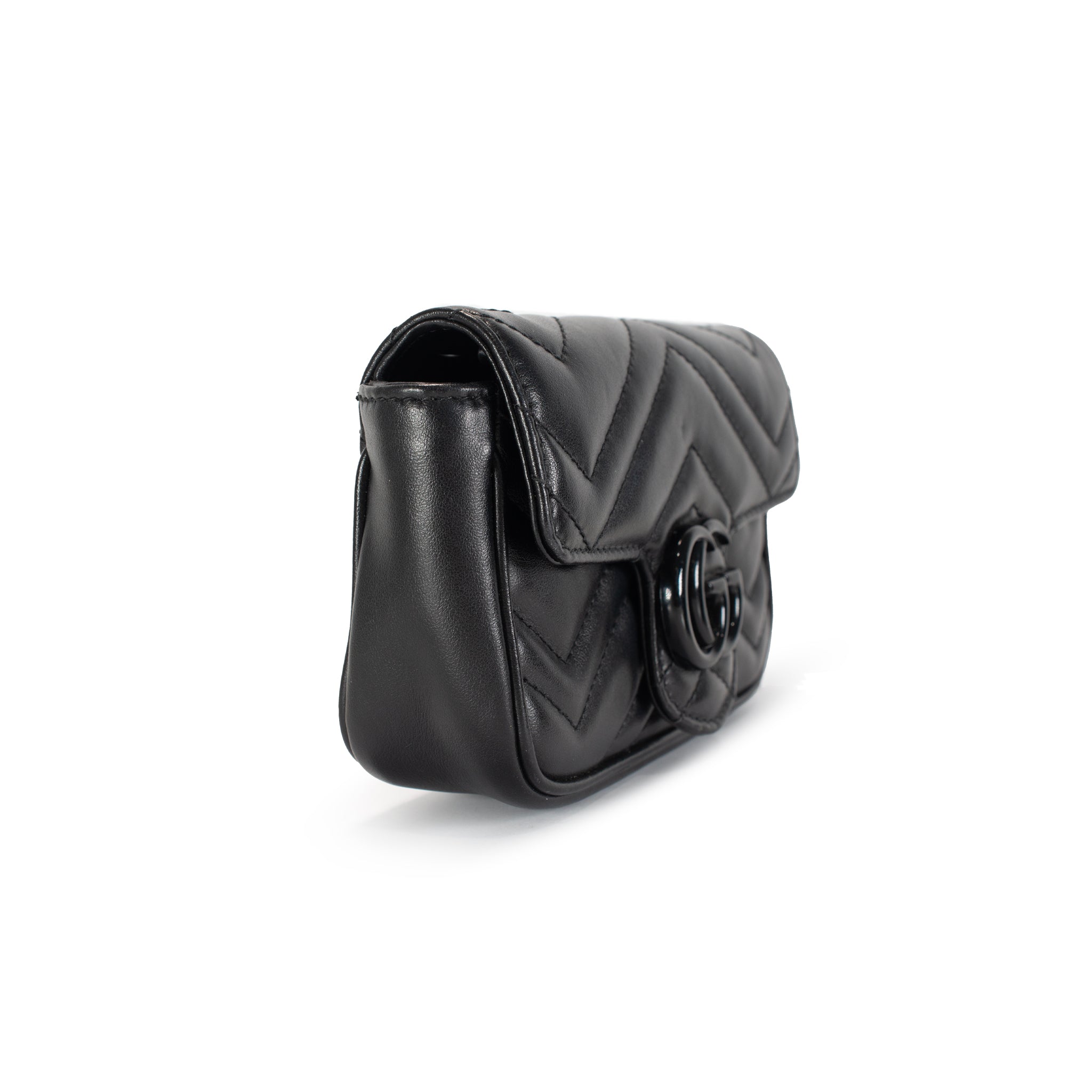 Gucci GG Black Calfskin Matelasse Monochrome Marmont Chain Belt Bag