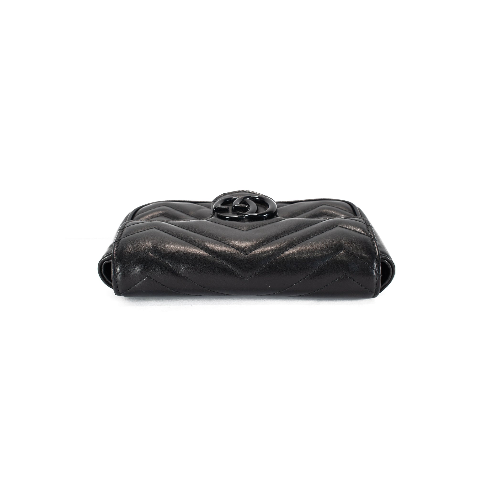 Gucci GG Black Calfskin Matelasse Monochrome Marmont Chain Belt Bag
