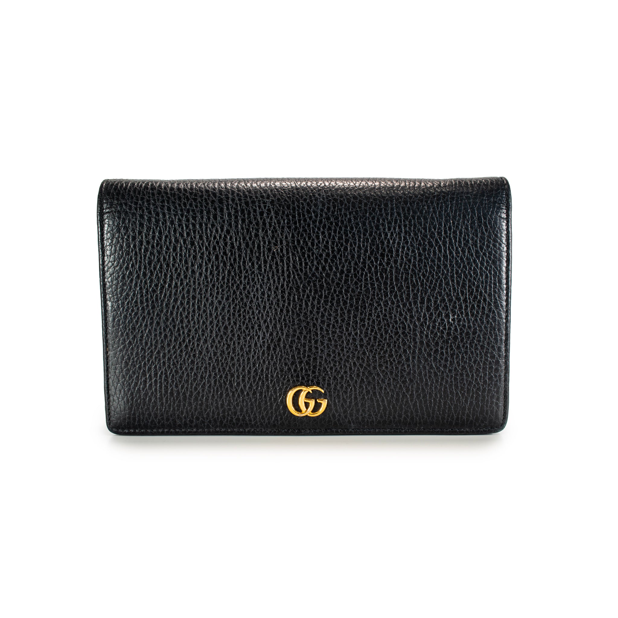 Gucci Gg Black Textured Leather Marmont Wallet on Chain Crossbody Bag