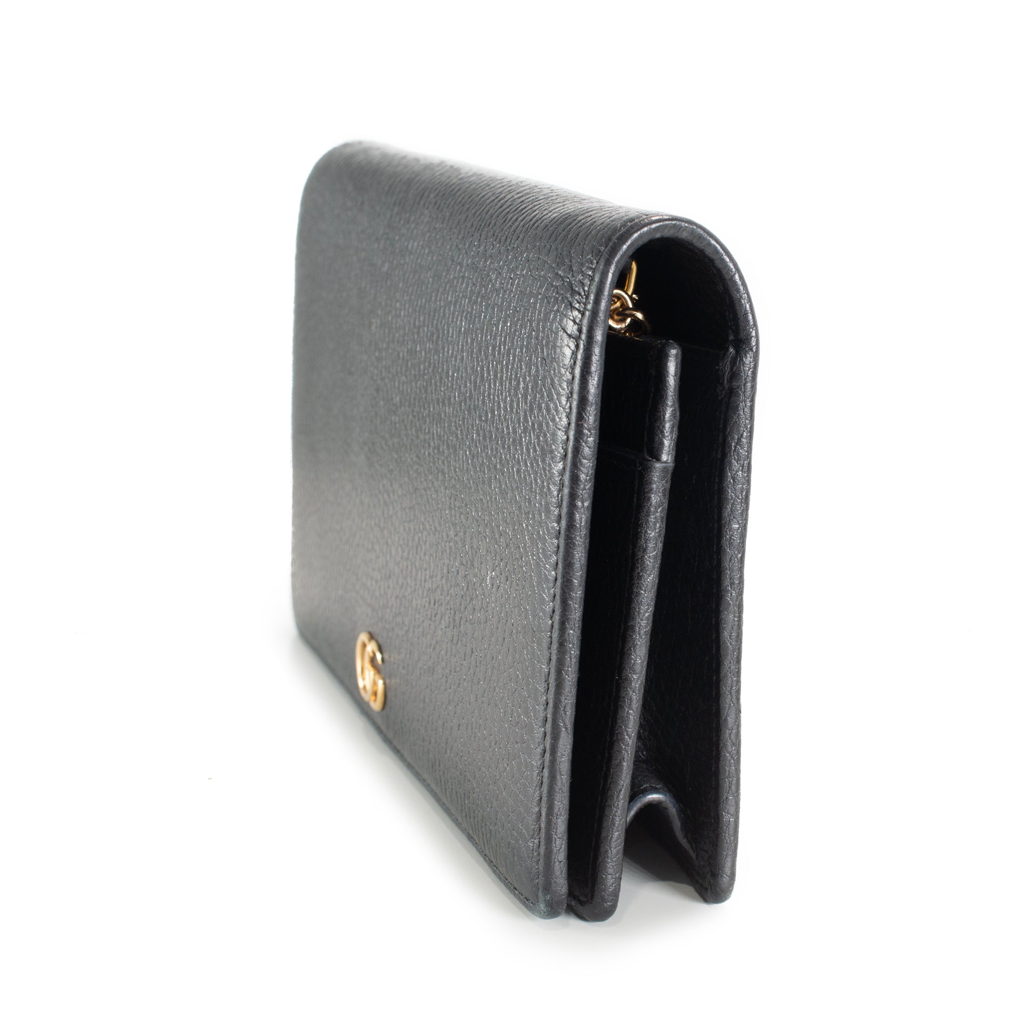 Gucci Gg Black Textured Leather Marmont Wallet on Chain Crossbody Bag