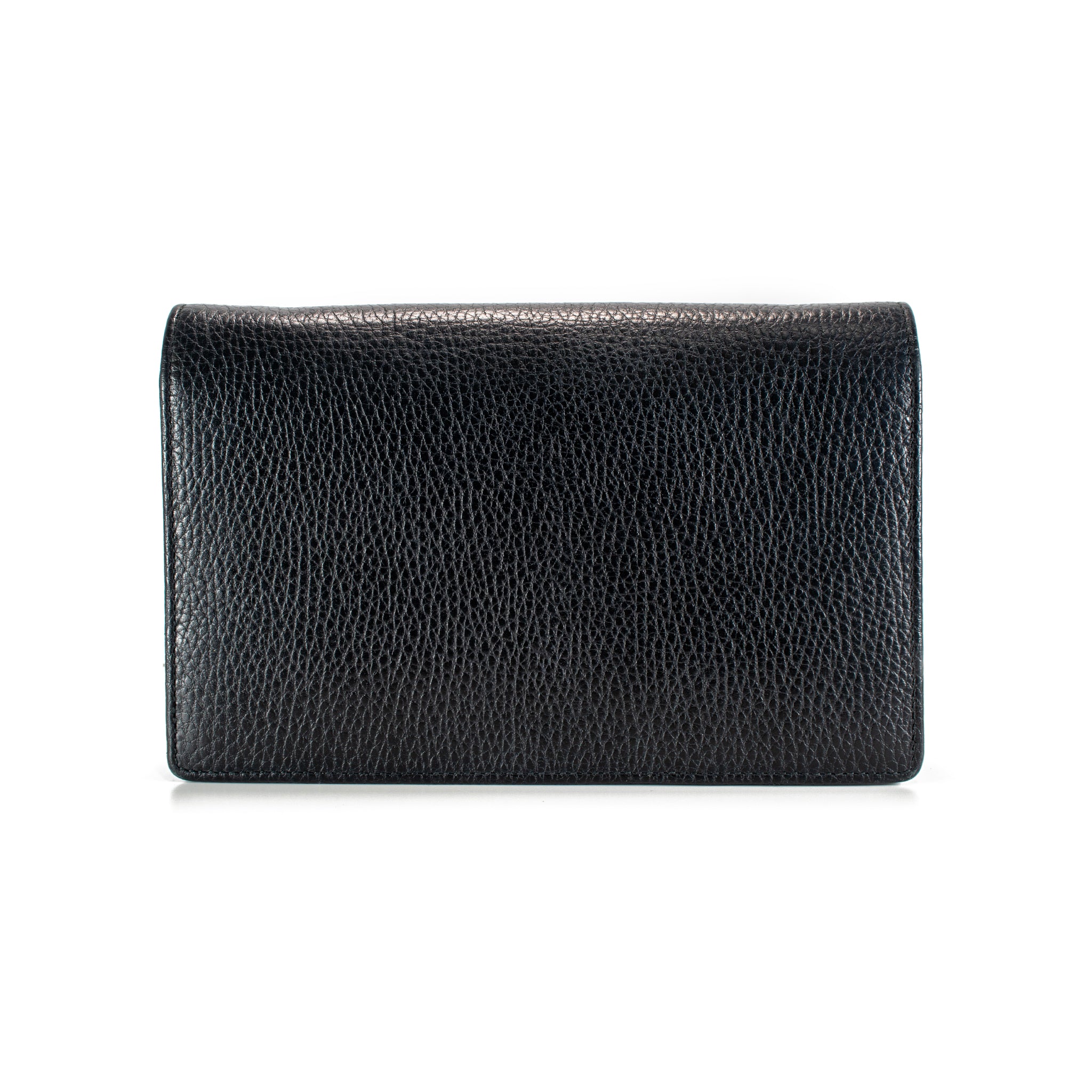 Gucci Gg Black Textured Leather Marmont Wallet on Chain Crossbody Bag