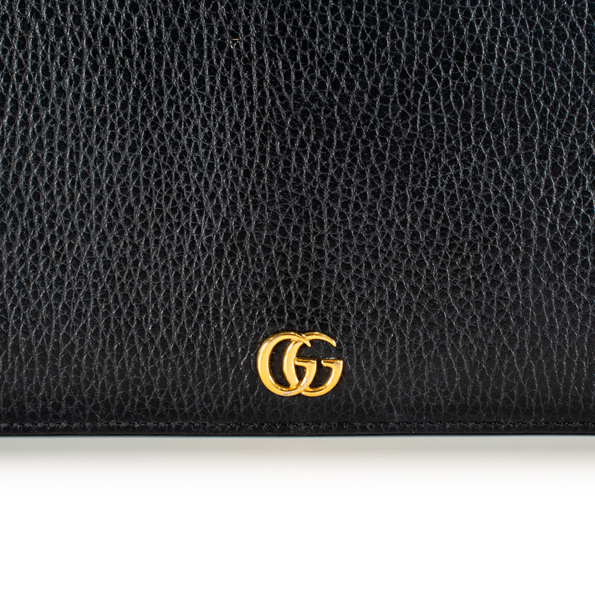 Gucci Gg Black Textured Leather Marmont Wallet on Chain Crossbody Bag