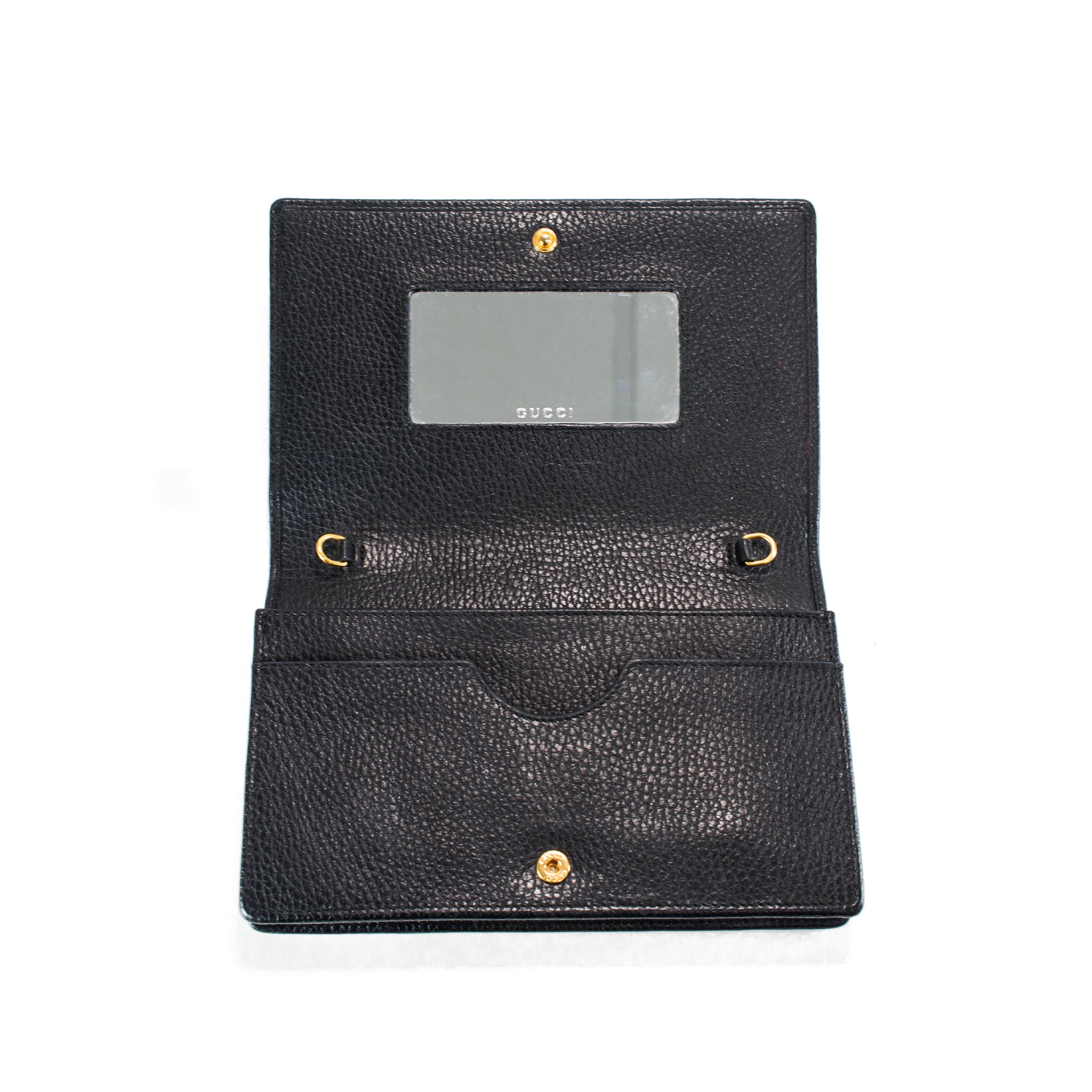 Gucci Gg Black Textured Leather Marmont Wallet on Chain Crossbody Bag