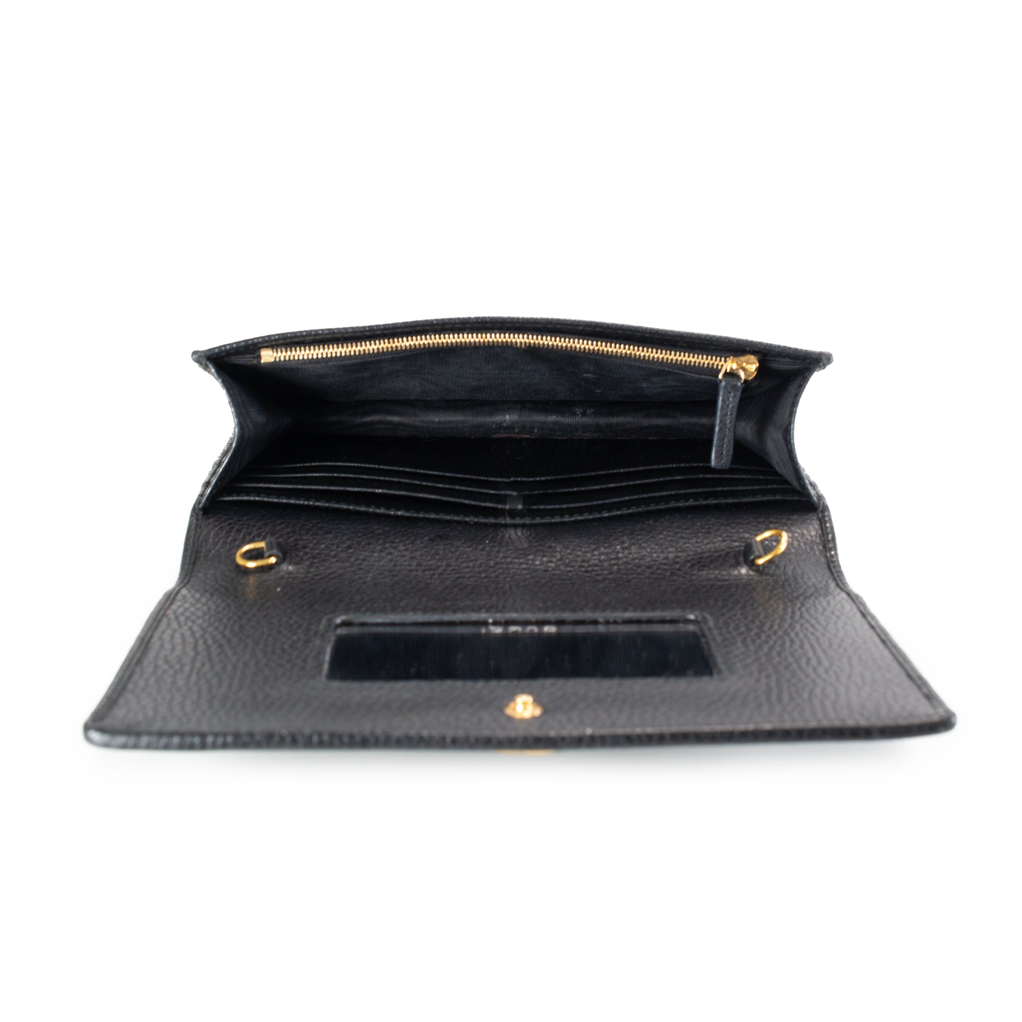Gucci Gg Black Textured Leather Marmont Wallet on Chain Crossbody Bag