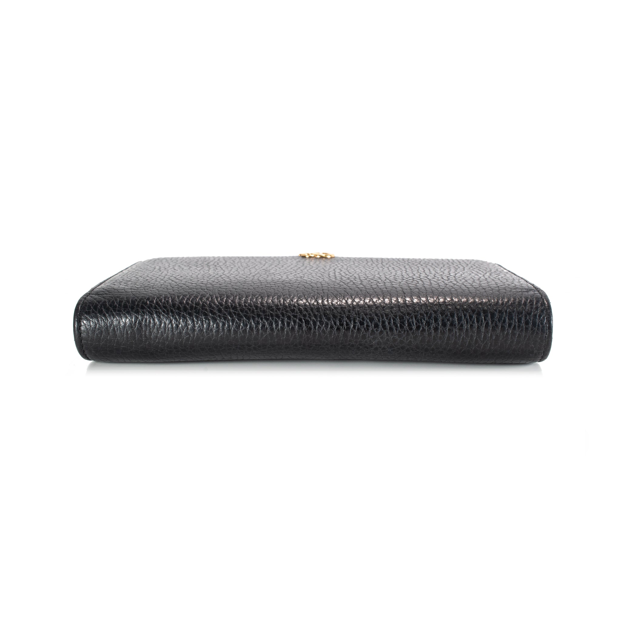 Gucci Gg Black Textured Leather Marmont Wallet on Chain Crossbody Bag