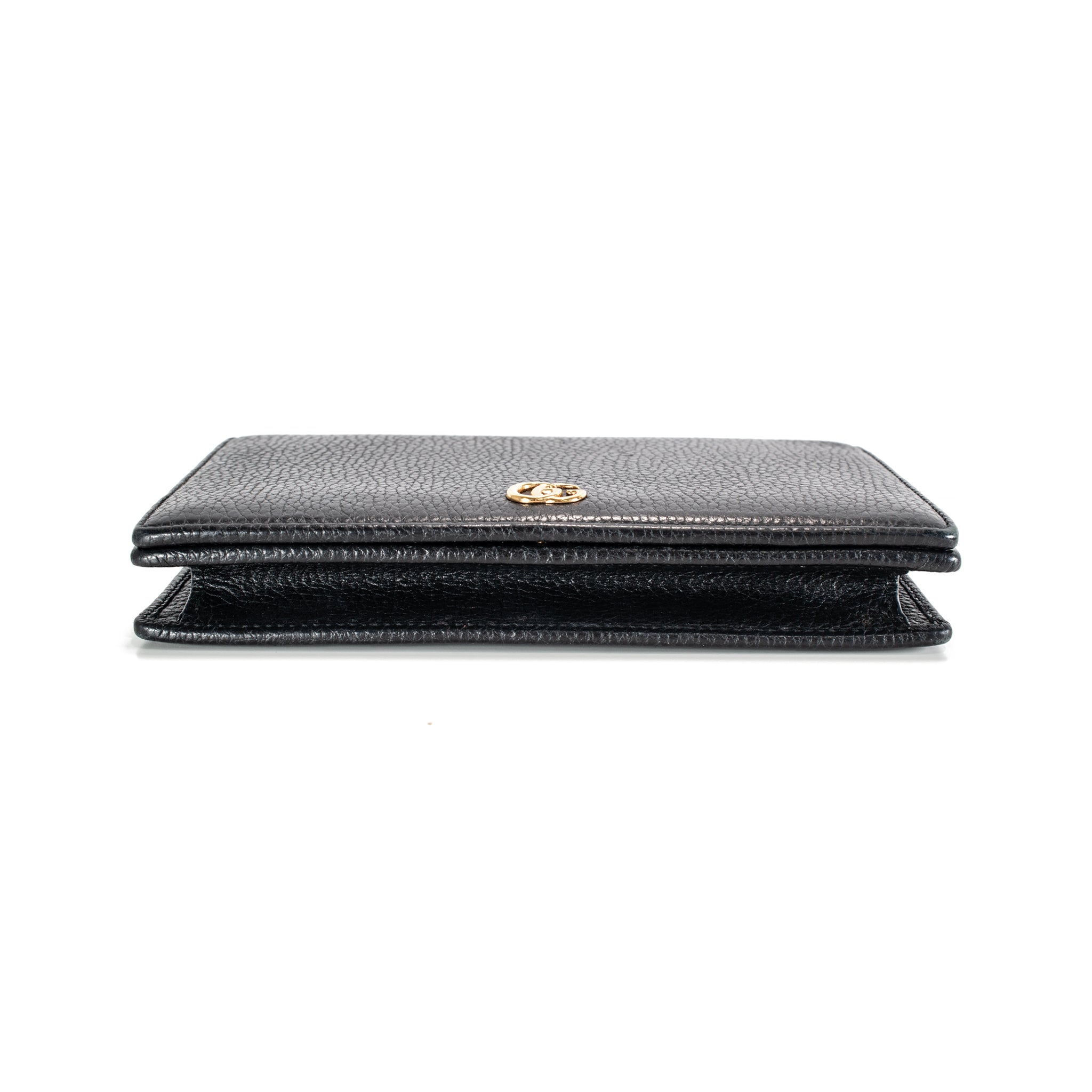 Gucci Gg Black Textured Leather Marmont Wallet on Chain Crossbody Bag