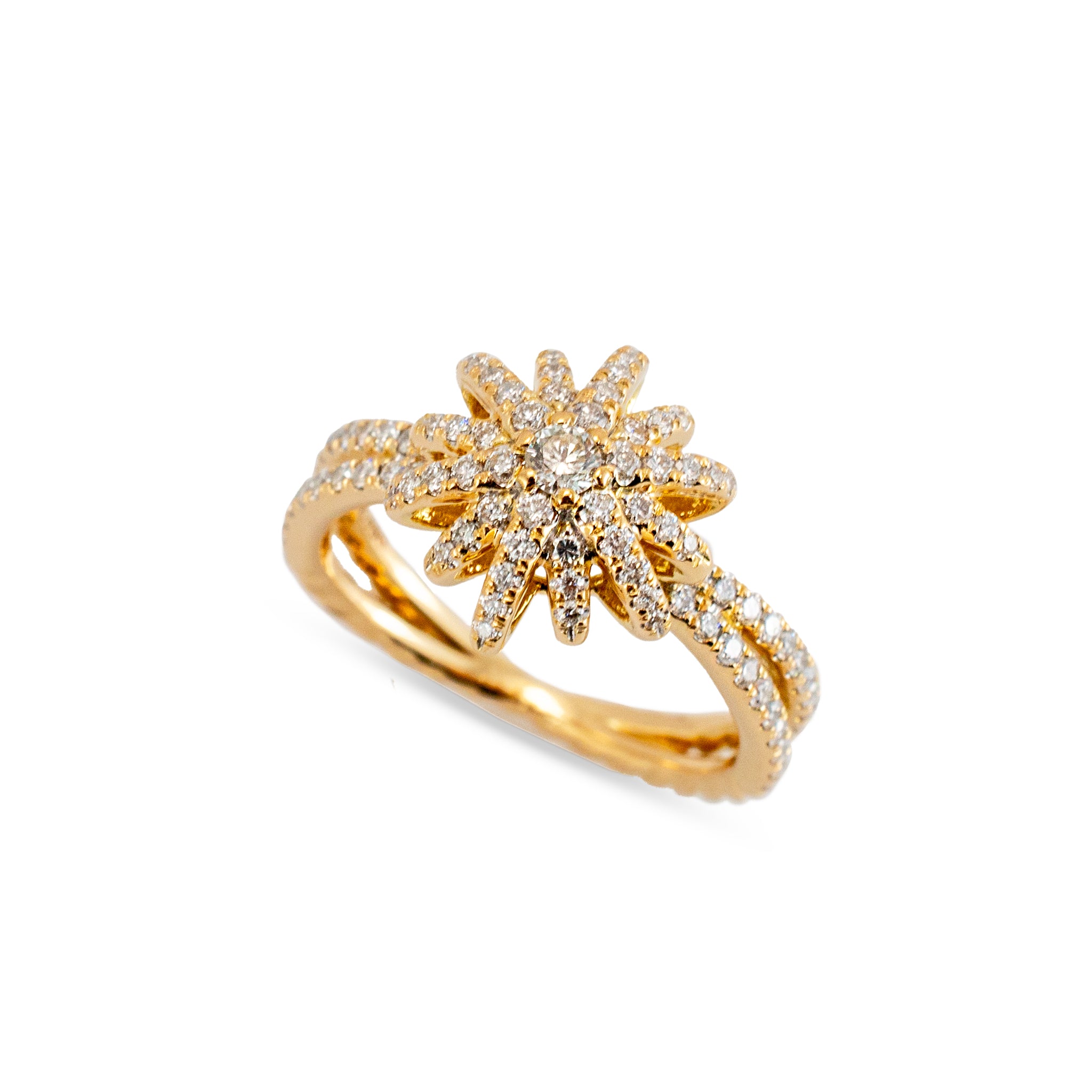 David Yurman 18K Diamond Starburst Ring 20MM Motif Pave Diamond Cocktail Ring