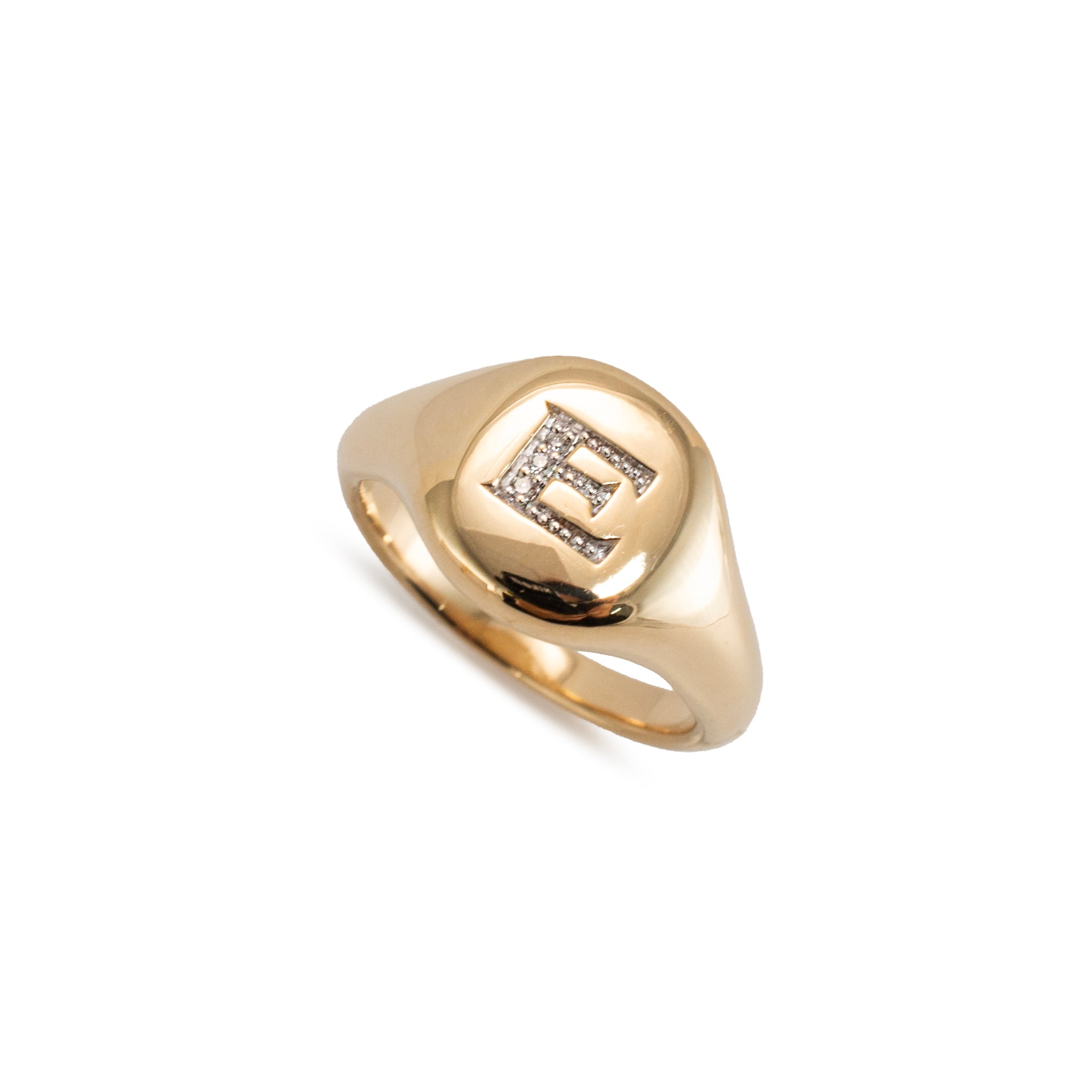 David Yurman DY E Initial 18K Yellow Gold Diamond Pinky Signet Cocktail Ring