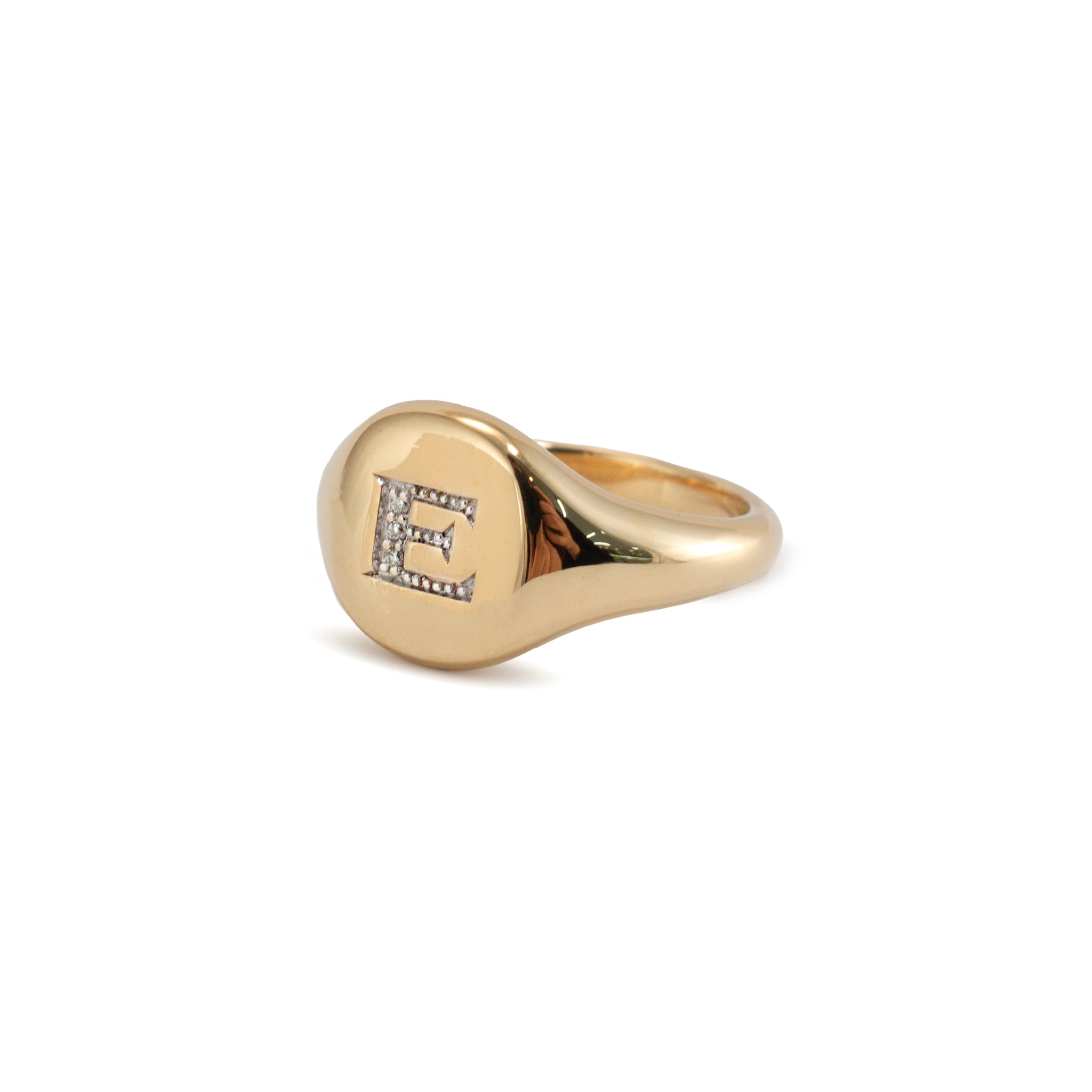 David Yurman DY E Initial 18K Yellow Gold Diamond Pinky Signet Cocktail Ring