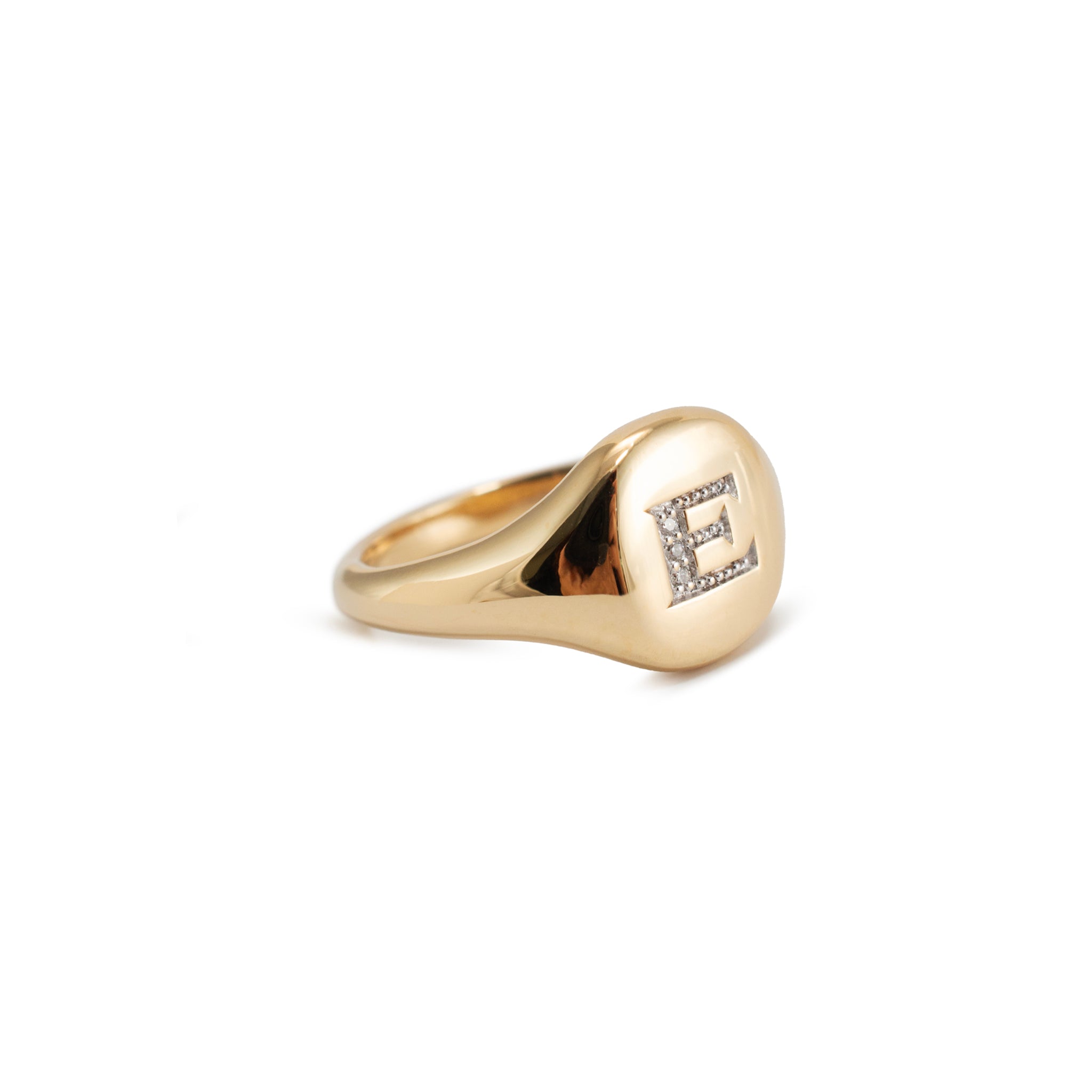David Yurman DY E Initial 18K Yellow Gold Diamond Pinky Signet Cocktail Ring