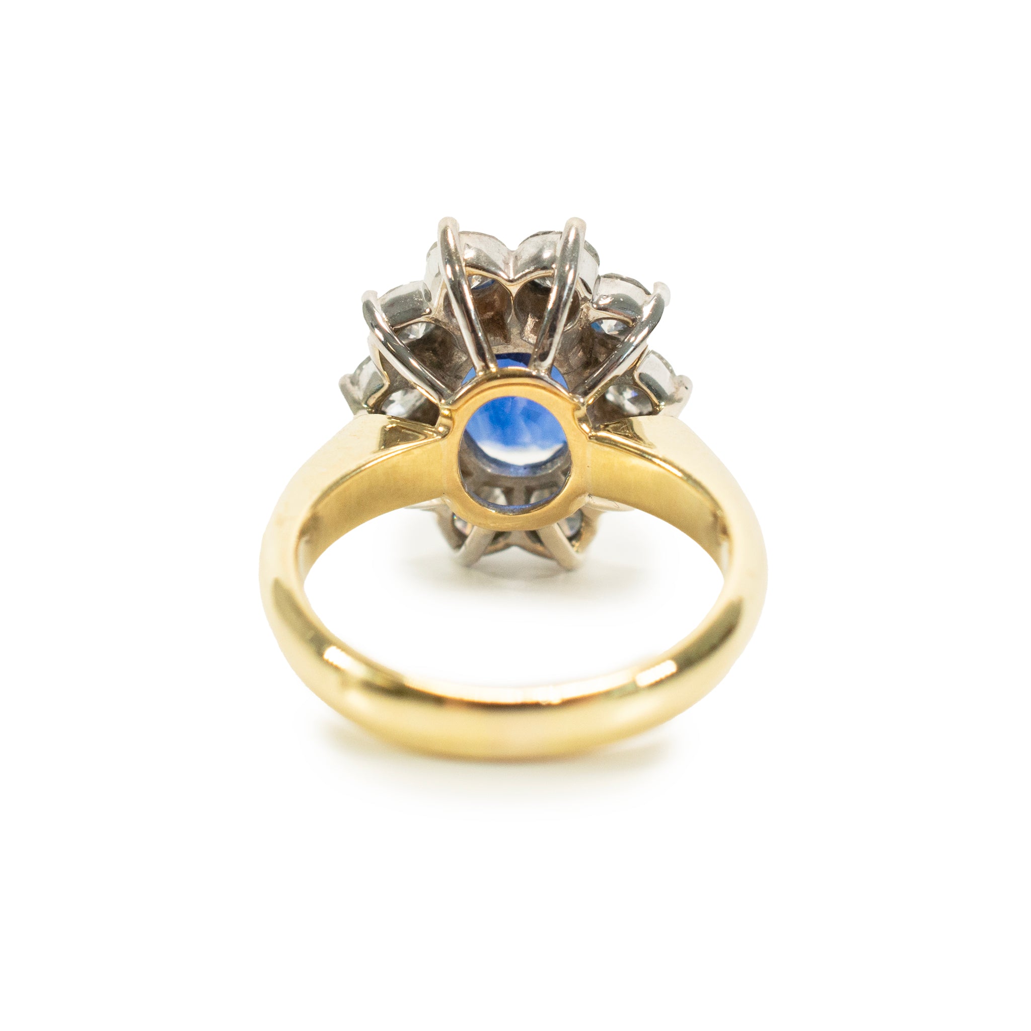 Vintage 18K Gold 2.98ct GIA Ceylon Royal Blue Sapphire Halo Diamond Cocktail Ring