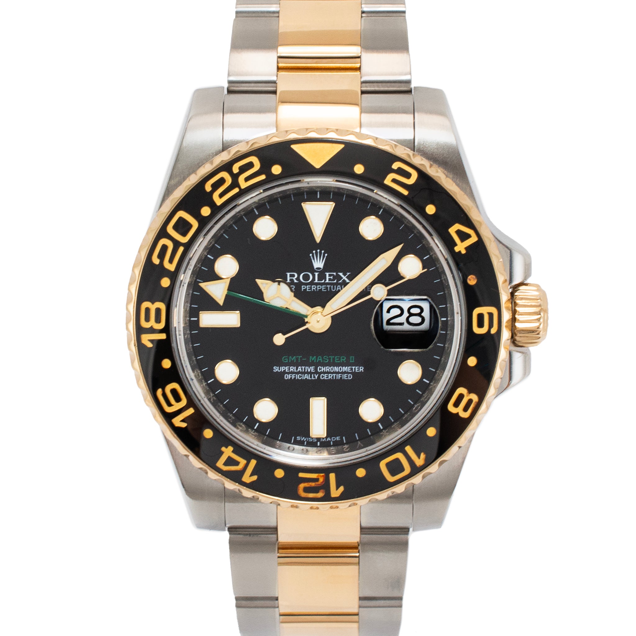 2011 Rolex GMT Master II 40MM 116713 Gold Steel Oyster Black Dial Ceramic Watch