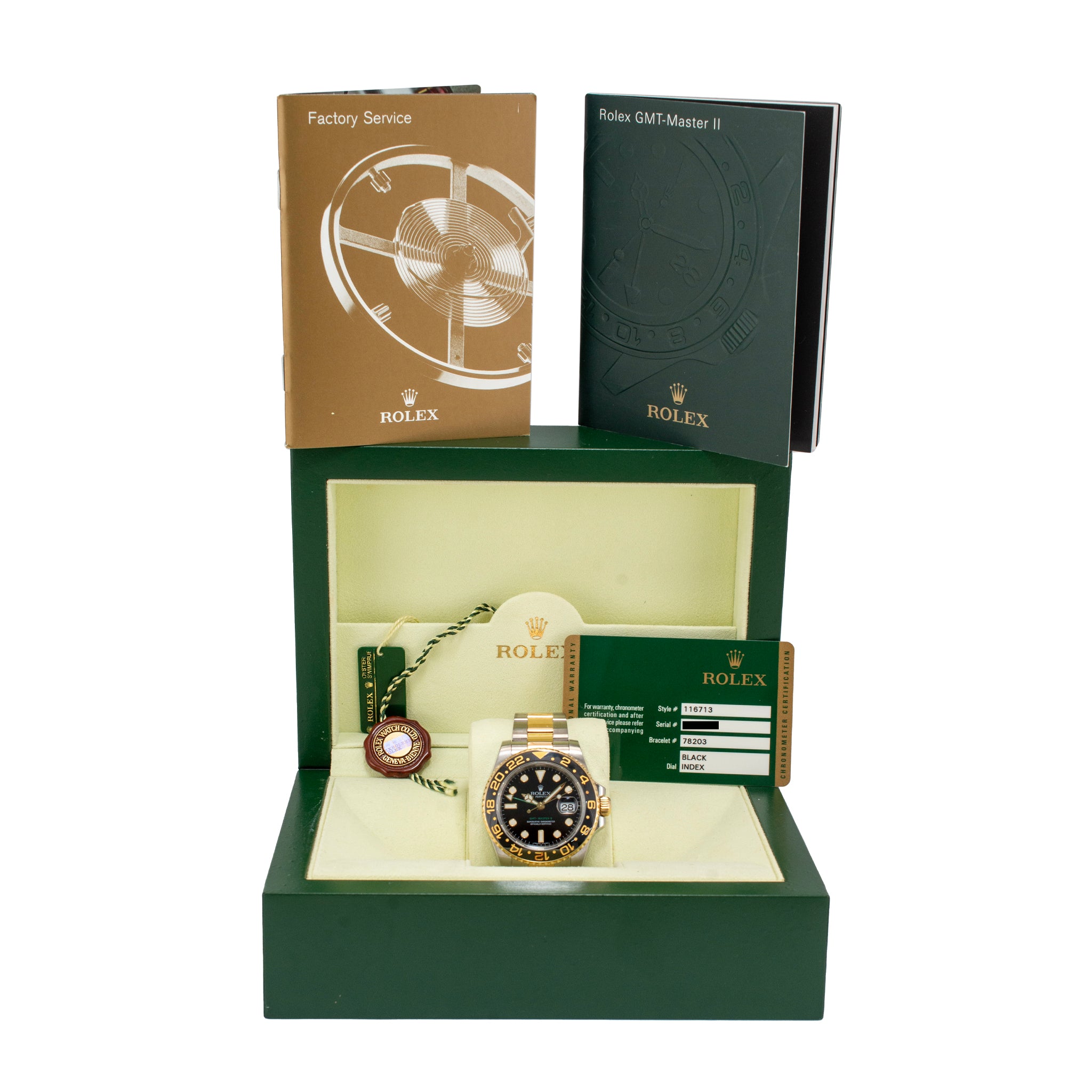 2011 Rolex GMT Master II 40MM 116713 Gold Steel Oyster Black Dial Ceramic Watch