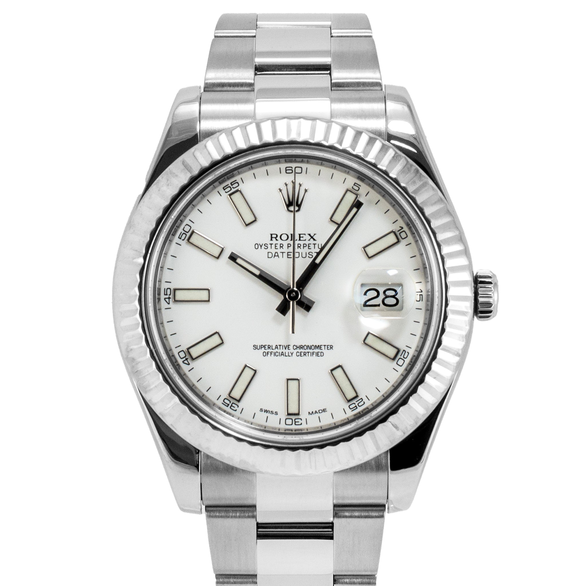 Rolex Datejust 41MM 116334 Fluted Oyster White Dial Stainless Steel Watch