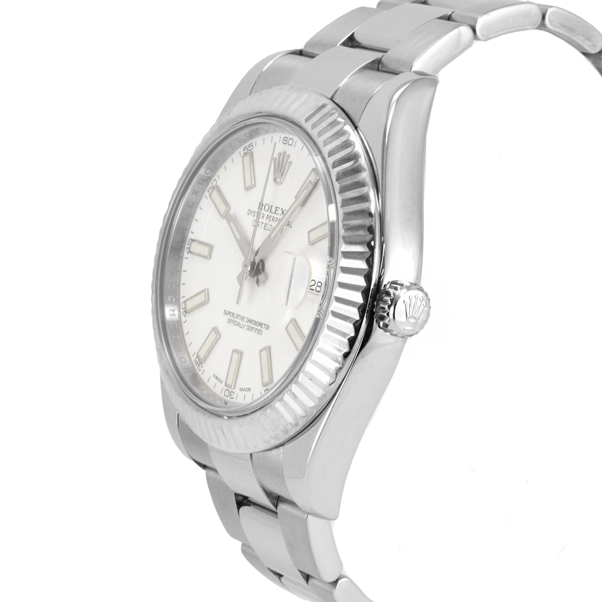 Rolex Datejust 41MM 116334 Fluted Oyster White Dial Stainless Steel Watch
