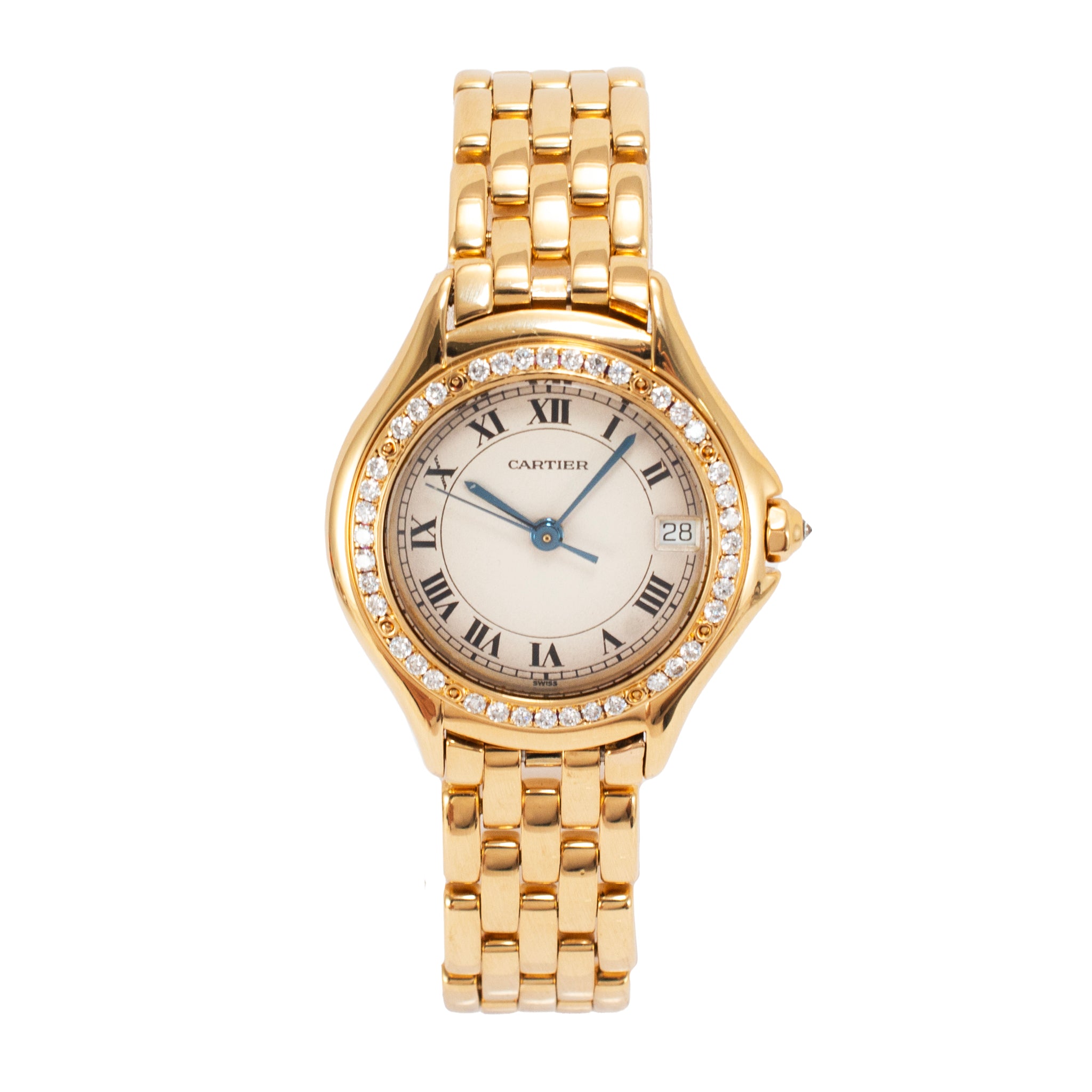 Vintage Cartier Cougar 26MM 887907 18K Yellow Gold Diamond Bezel Quartz Watch