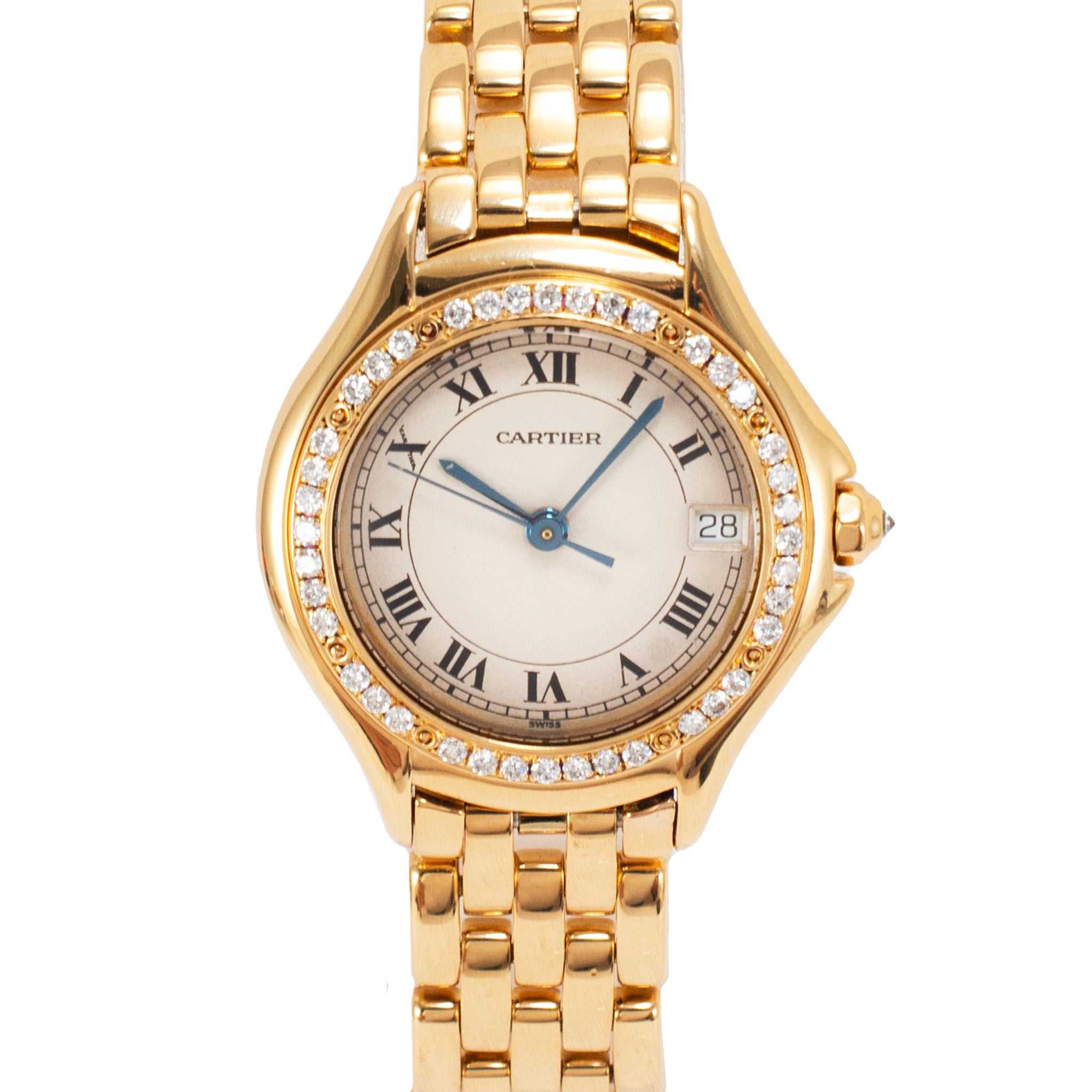 Vintage Cartier Cougar 26MM 887907 18K Yellow Gold Diamond Bezel Quartz Watch