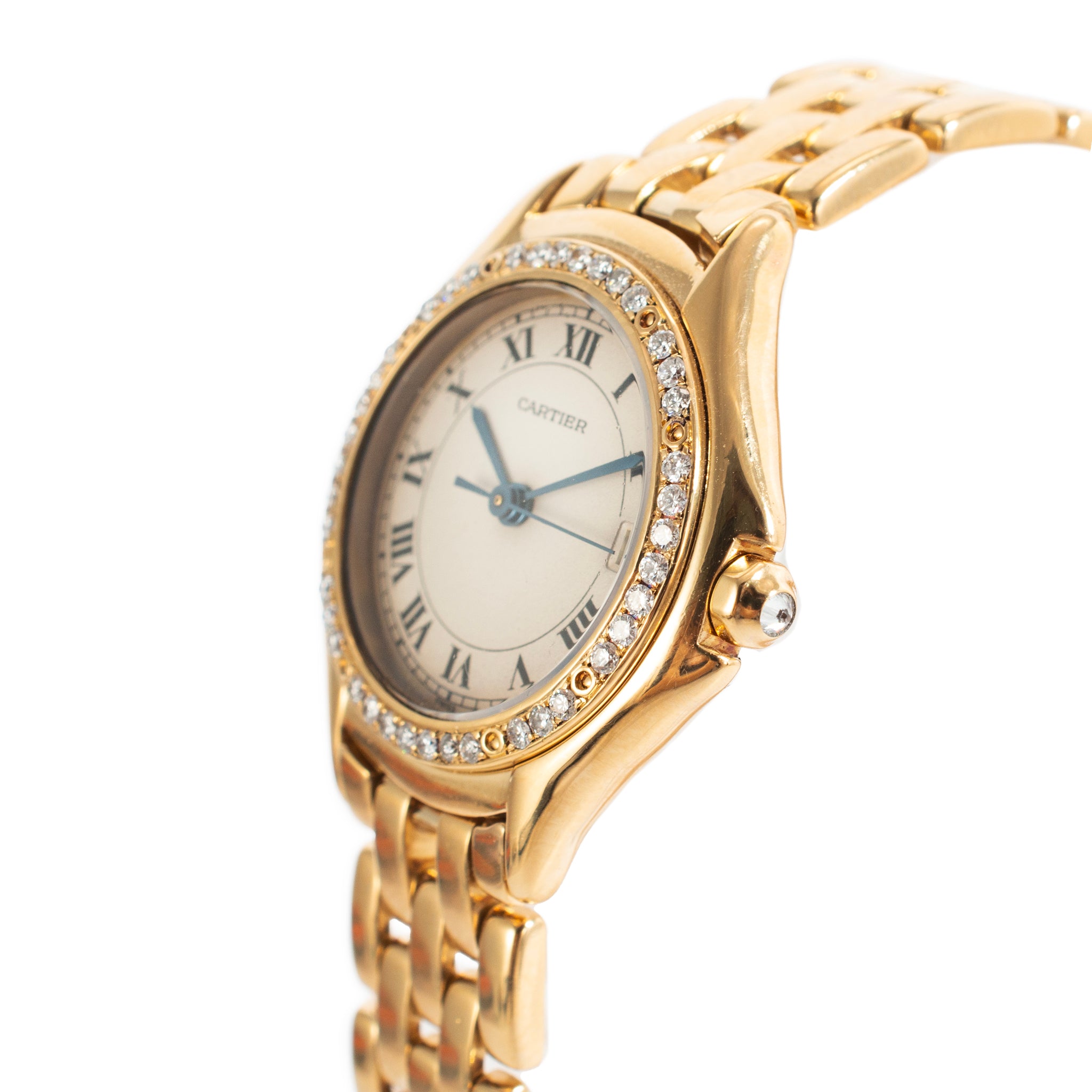 Vintage Cartier Cougar 26MM 887907 18K Yellow Gold Diamond Bezel Quartz Watch