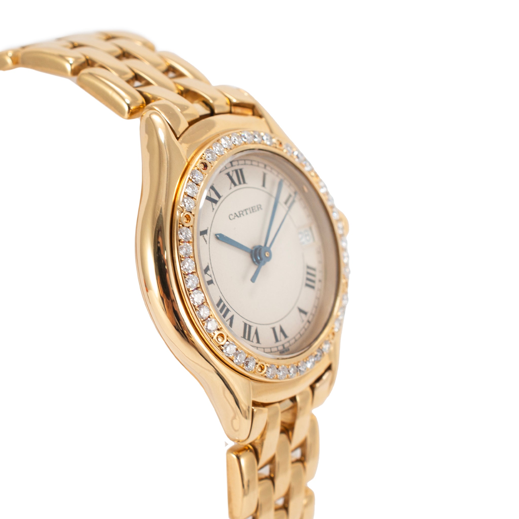 Vintage Cartier Cougar 26MM 887907 18K Yellow Gold Diamond Bezel Quartz Watch