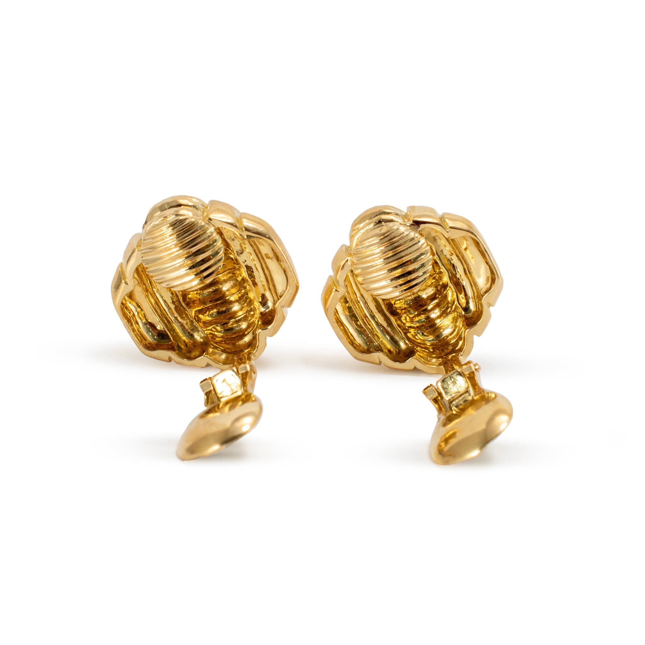 Vintage David Webb 18K Yellow Gold Hammered Dome Clip Earrings
