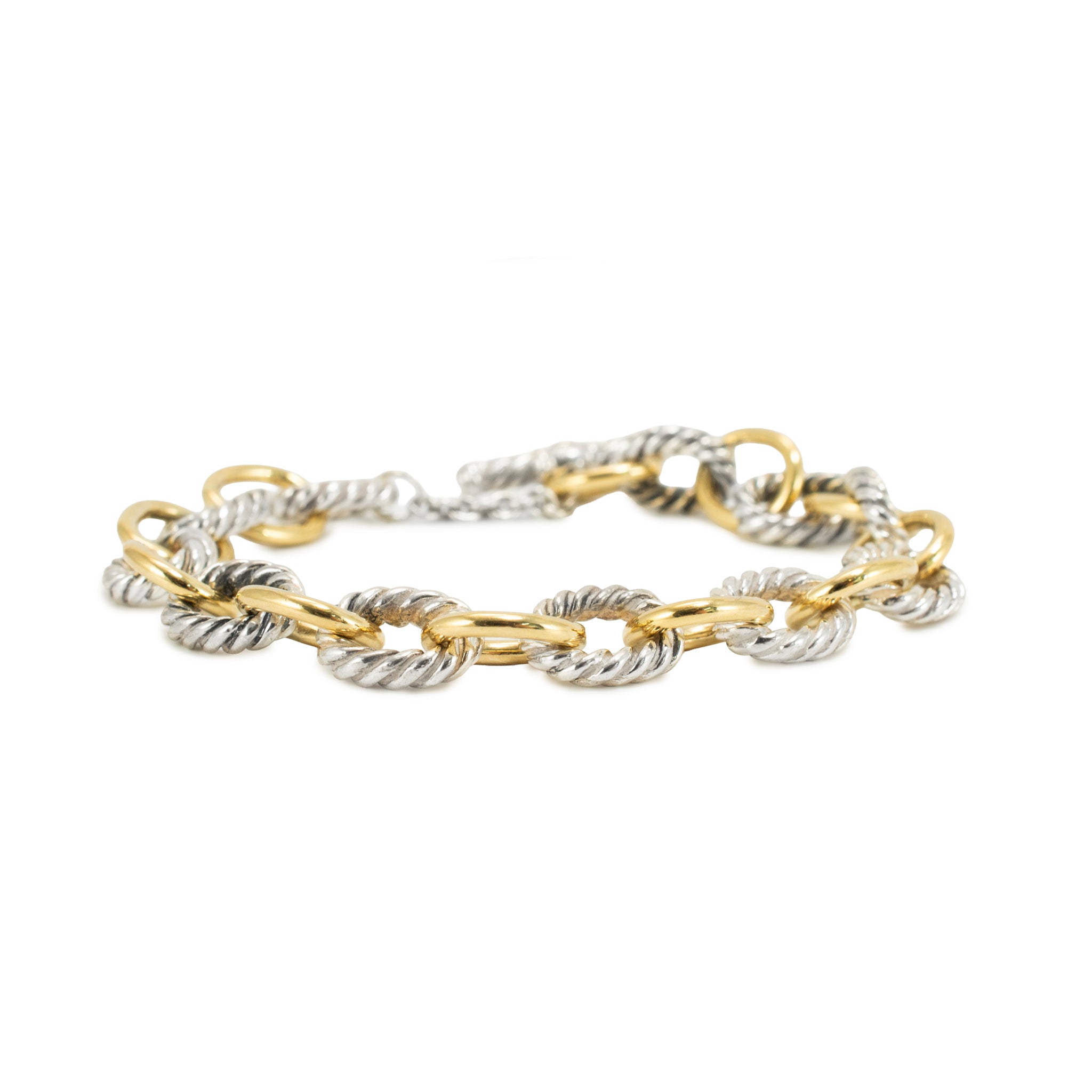 David Yurman Chain Collection 18K Gold Silver Two Tone 10MM Oval Link Bracelet