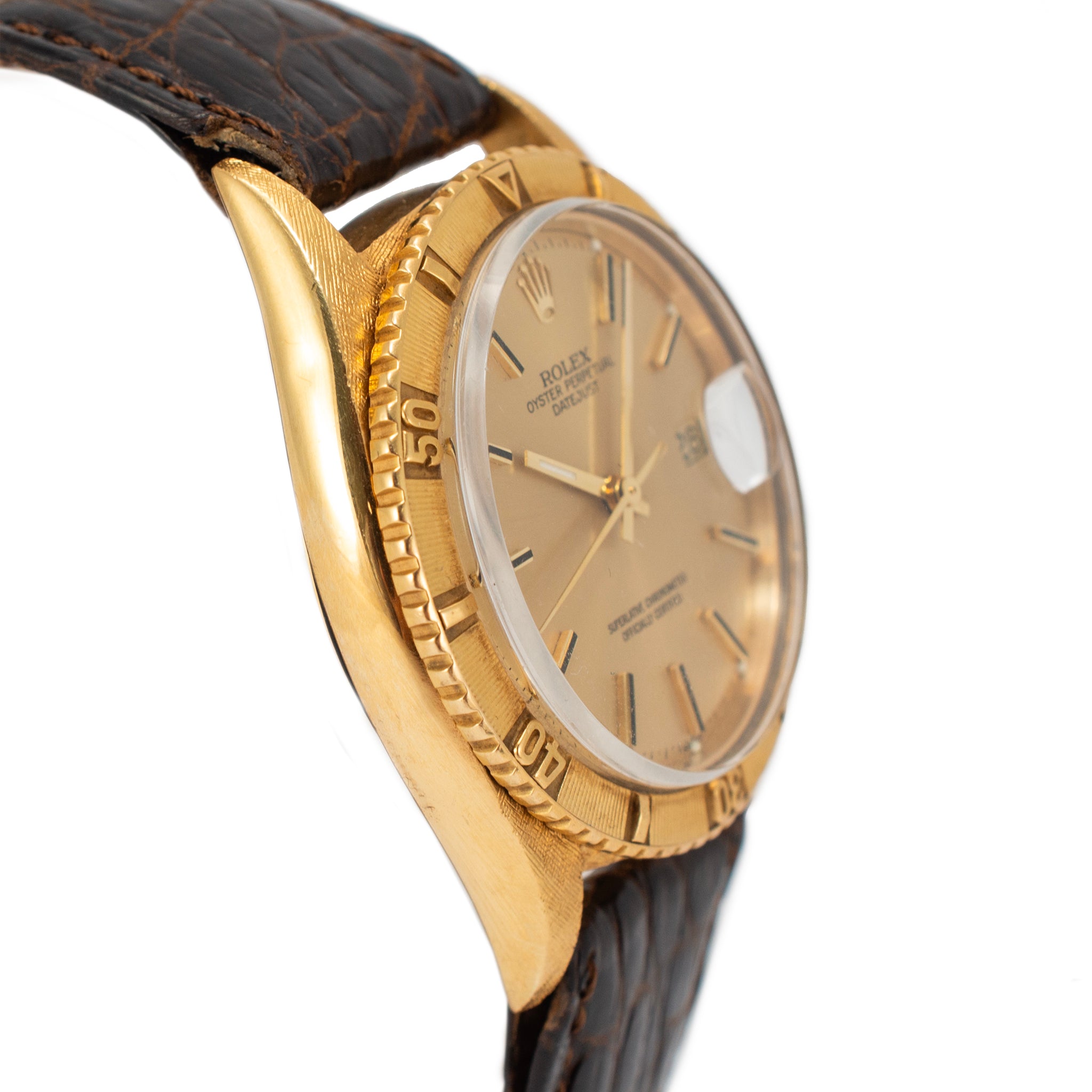 Vintage Rolex Datejust Turn-O-Graph Oyster Thunderbird 36MM 1625 Bark Gold Watch
