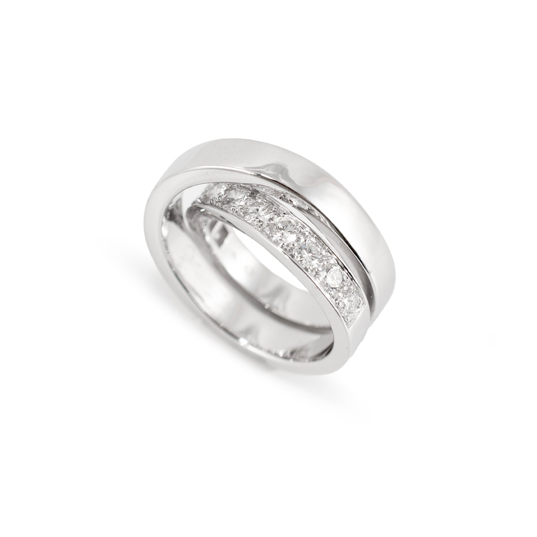 Ladies Cartier Paris Nouvelle Vague 18K White Gold Diamond Crossover Band Ring