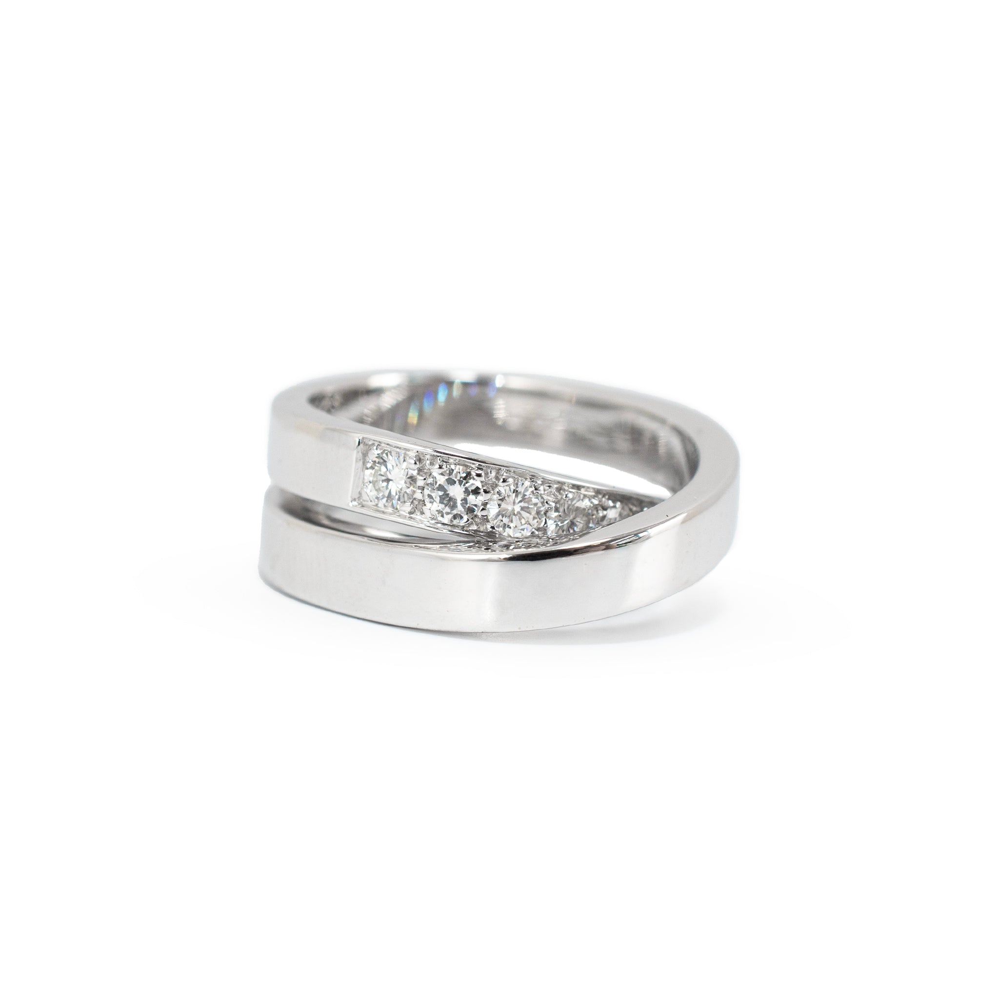 Ladies Cartier Paris Nouvelle Vague 18K White Gold Diamond Crossover Band Ring