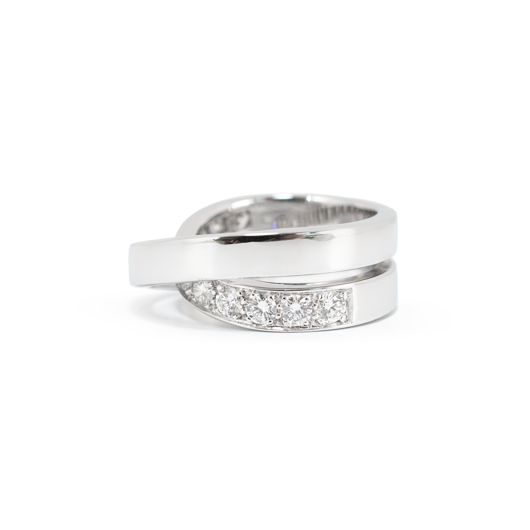 Ladies Cartier Paris Nouvelle Vague 18K White Gold Diamond Crossover Band Ring