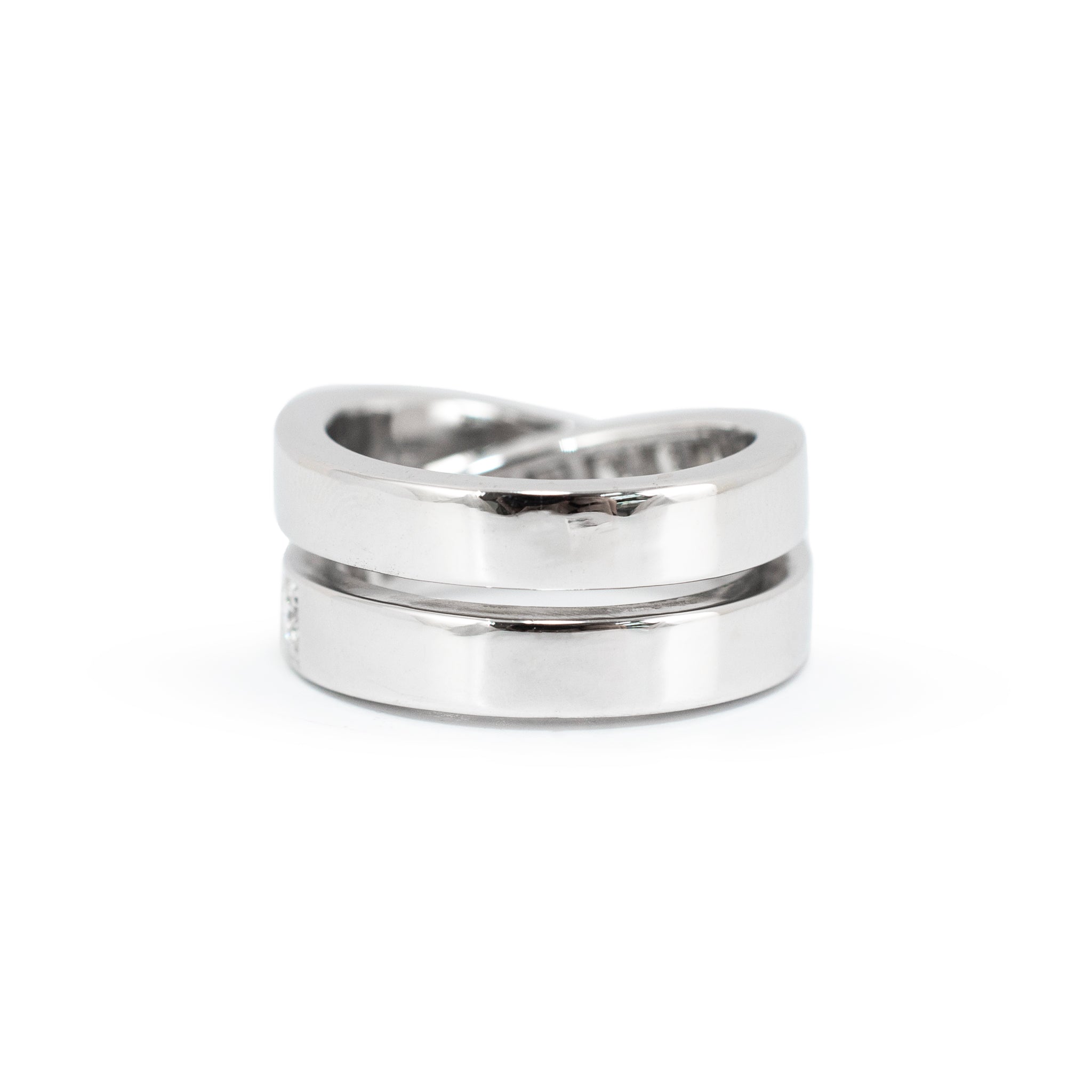 Ladies Cartier Paris Nouvelle Vague 18K White Gold Diamond Crossover Band Ring